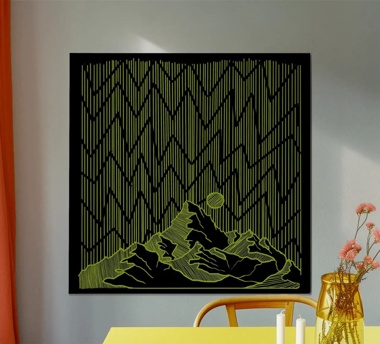 Mountain vibe green poster con telaio in alluminio da TijanaArtStudio88