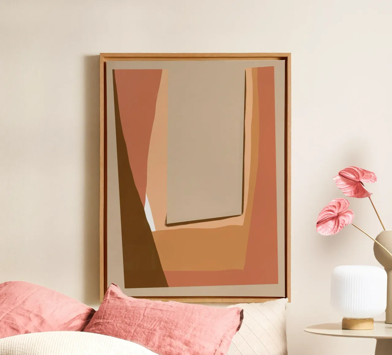 Aardetinten abstract canvas met Baklijst van Little Dean