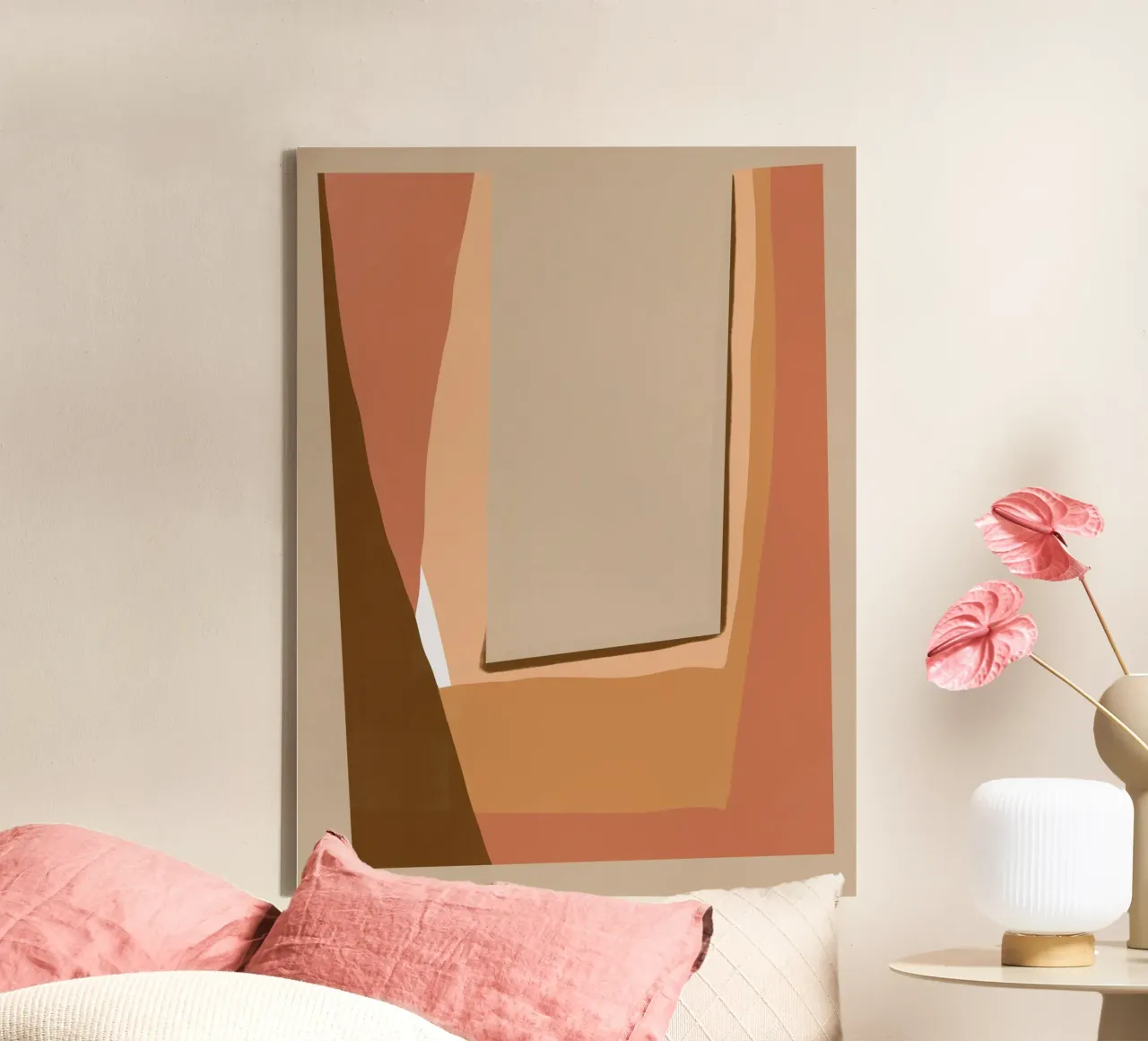 Aardetinten abstract canvas met Baklijst van Little Dean