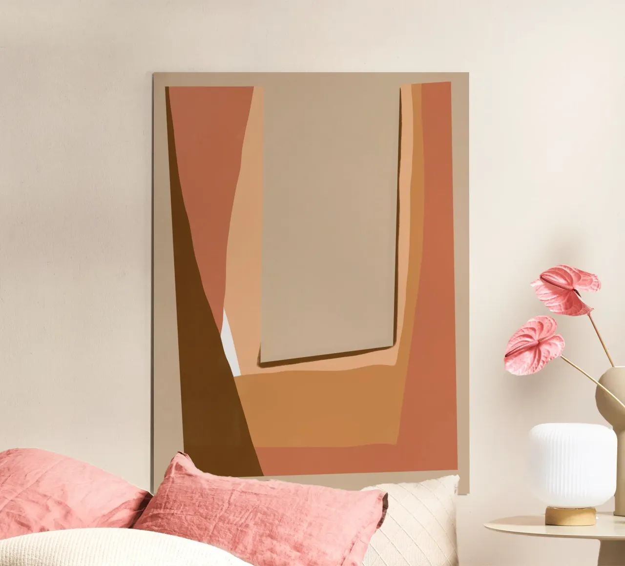 Astratto dai toni della terra poster con telaio in legno da Little Dean