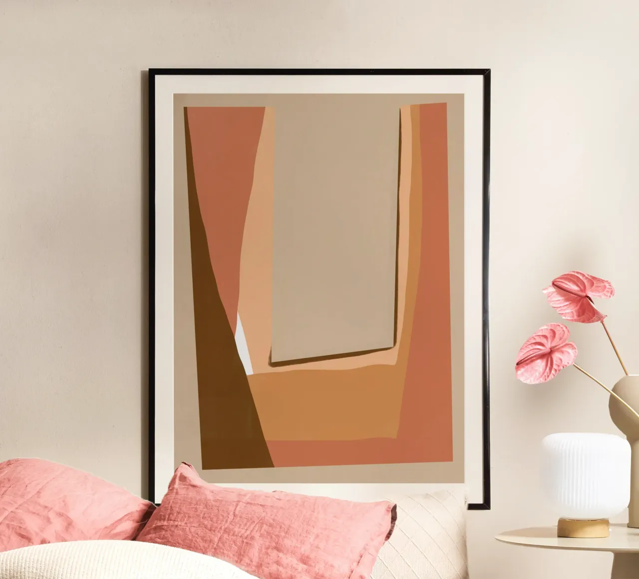 Astratto dai toni della terra poster con telaio in legno da Little Dean