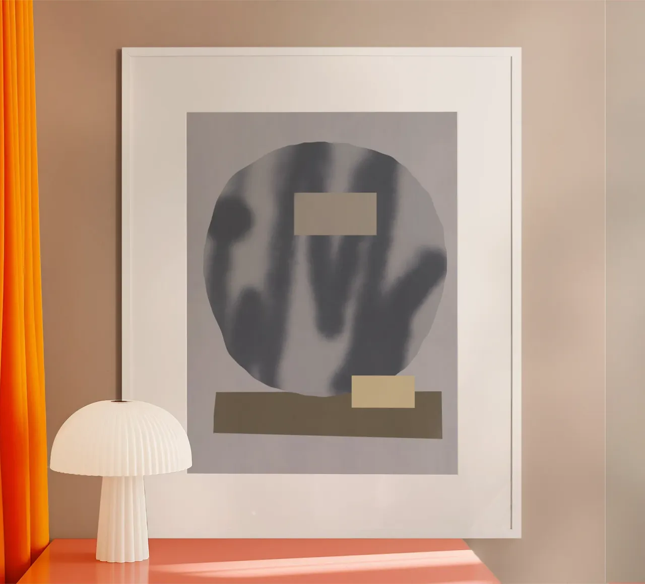 Sfumature di grigio geometriche poster con telaio in legno da Little Dean
