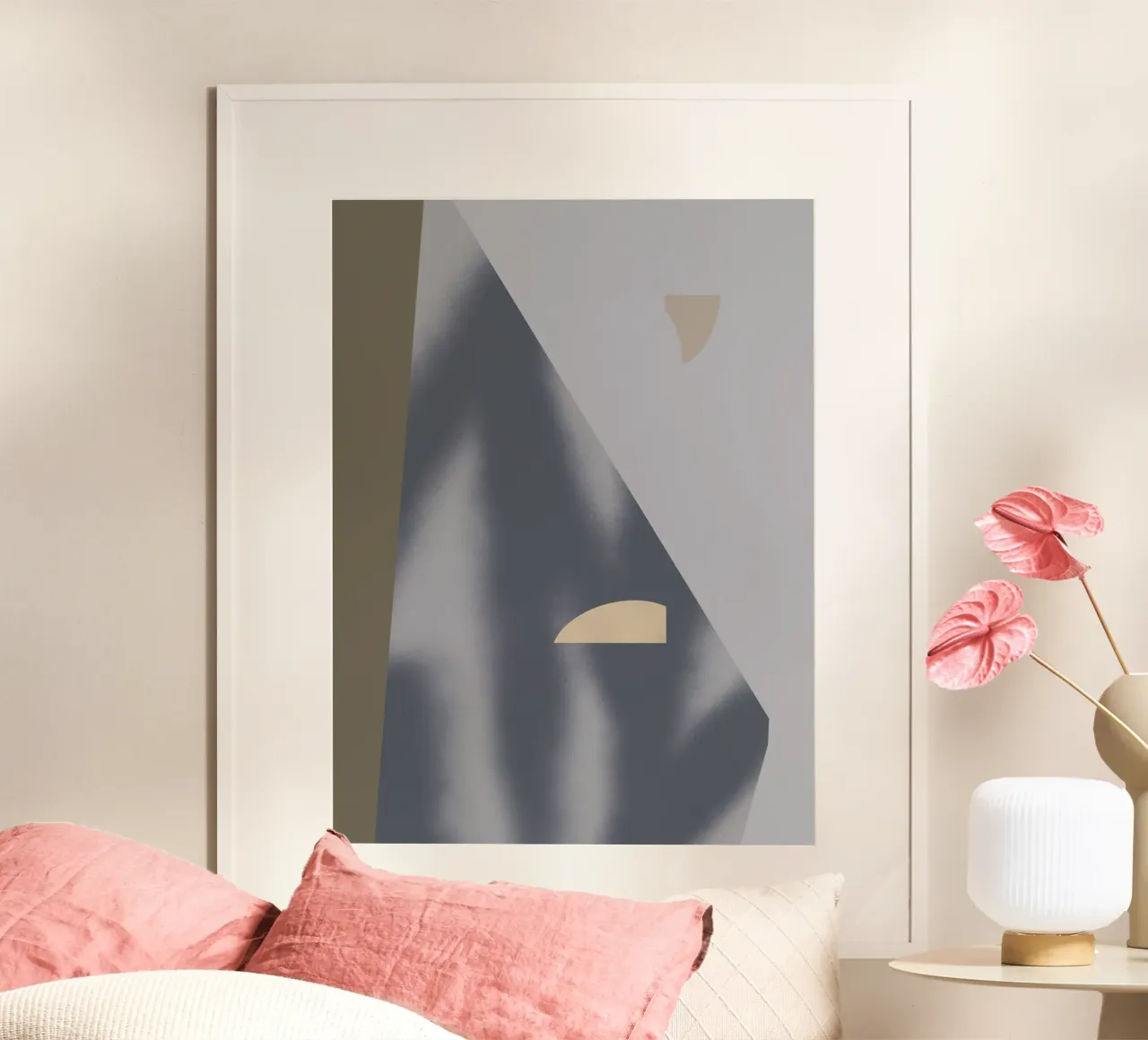 Sfumature di grigio geometriche 02 poster con telaio in alluminio da Little Dean