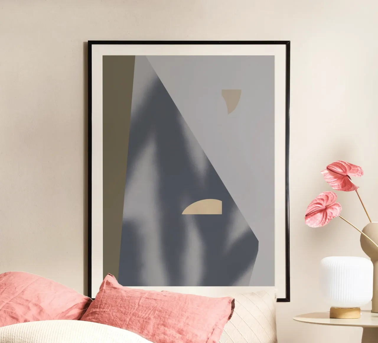 Sfumature di grigio geometriche 02 poster con telaio in alluminio da Little Dean