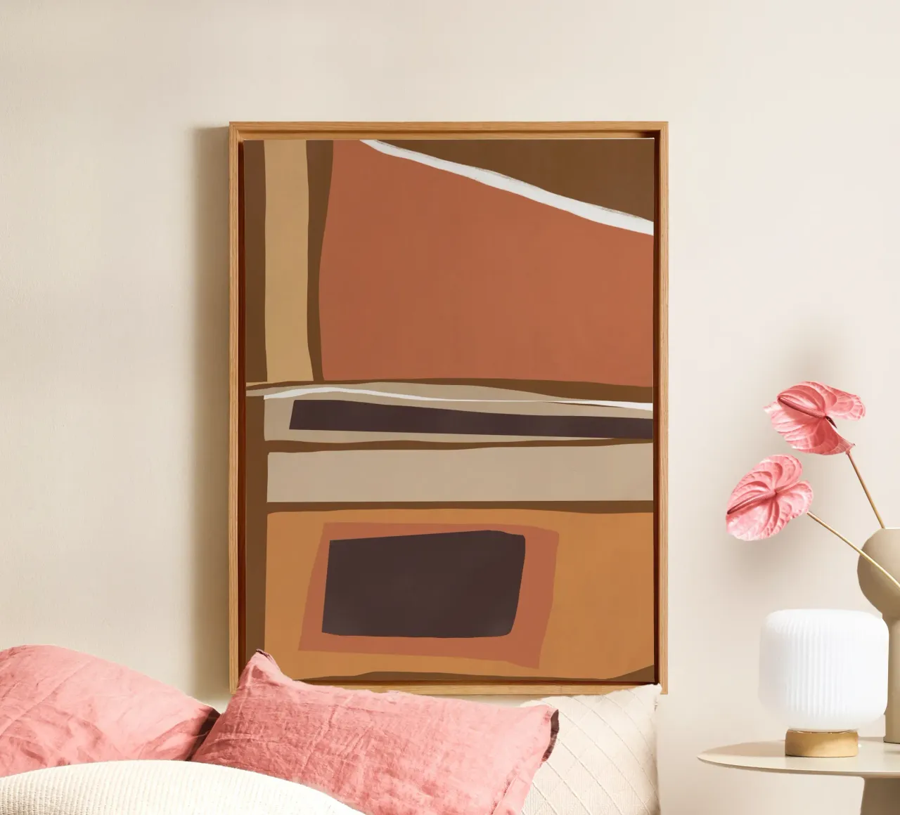 Aardetint abstract 03 canvas met Baklijst van Little Dean