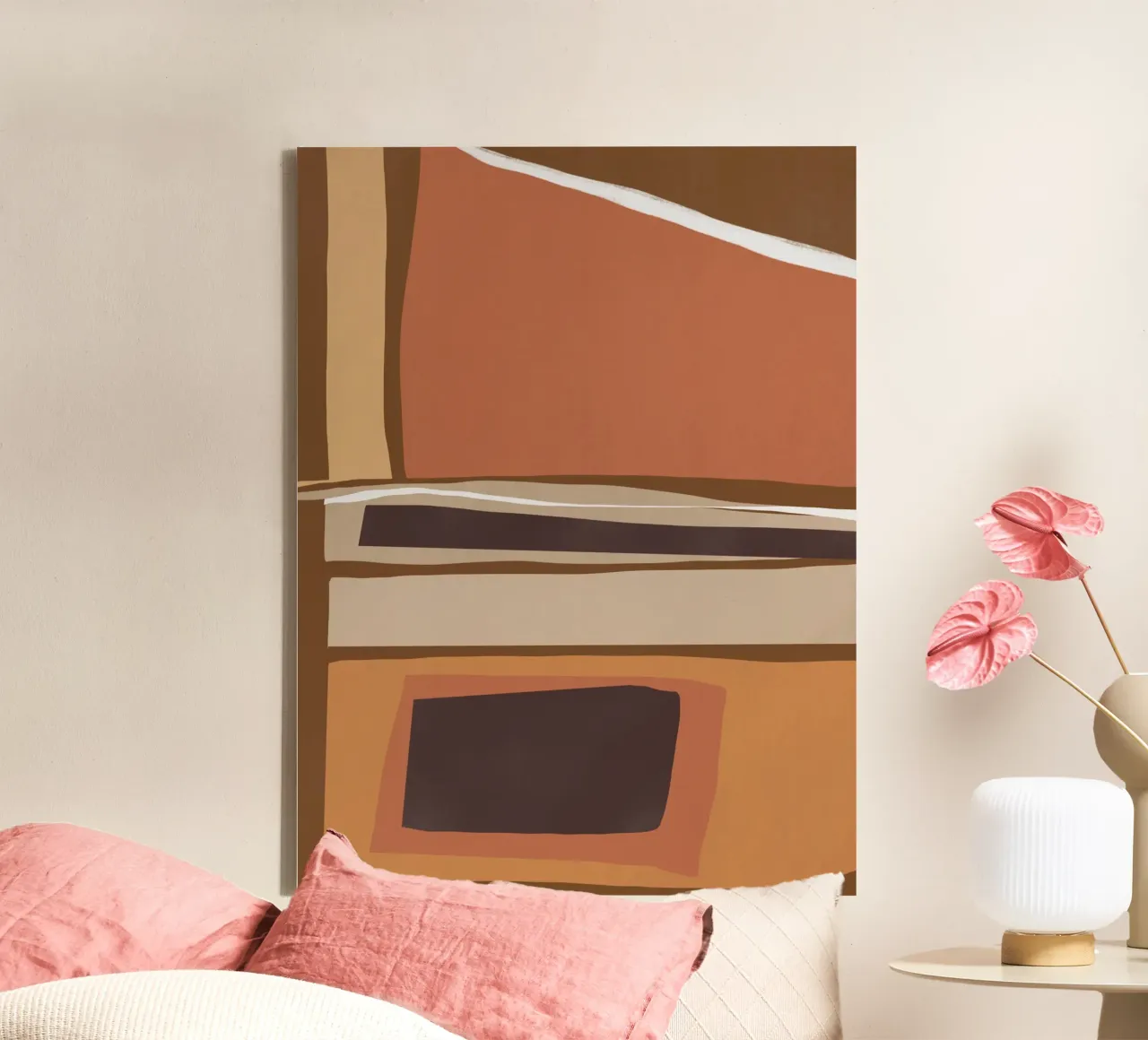 Aardetint abstract 03 canvas met Baklijst van Little Dean