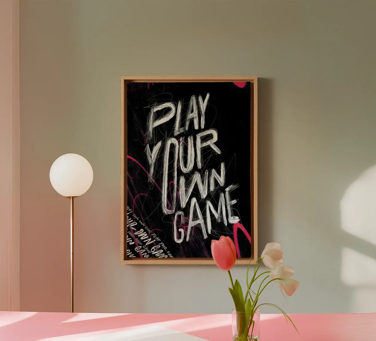 PLAY YOUR OWN GAME tela con Cornice a cassetta da Type & Tape