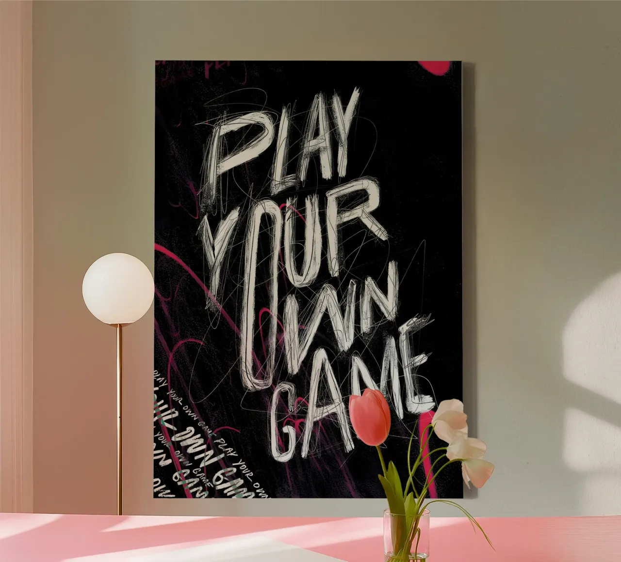 PLAY YOUR OWN GAME tela con Cornice a cassetta da Type & Tape