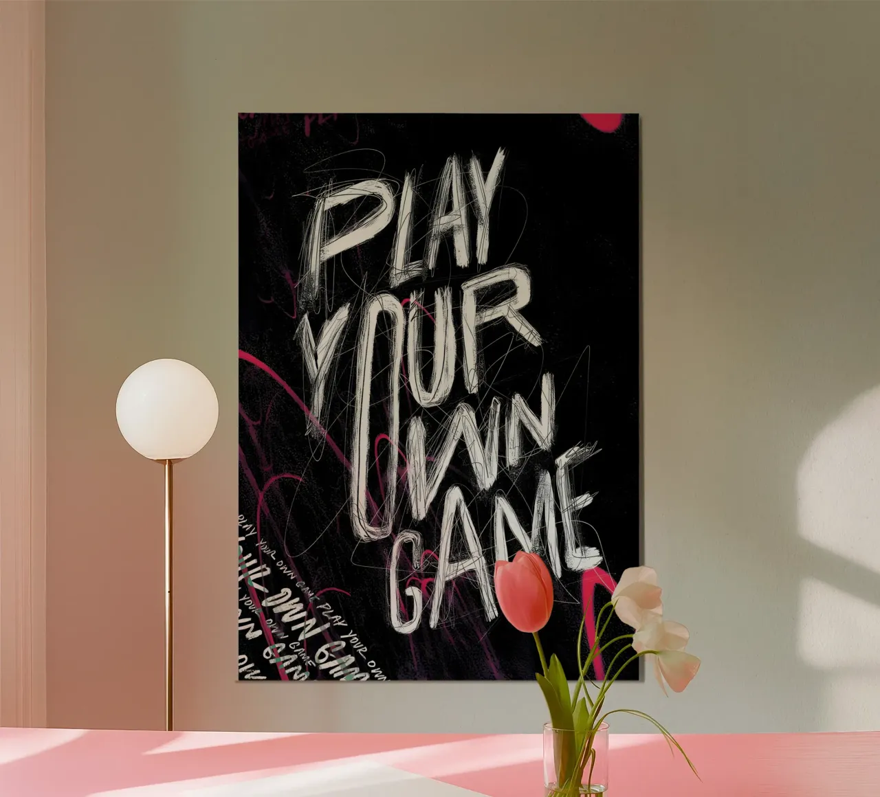 PLAY YOUR OWN GAME poster con telaio in alluminio da Type & Tape