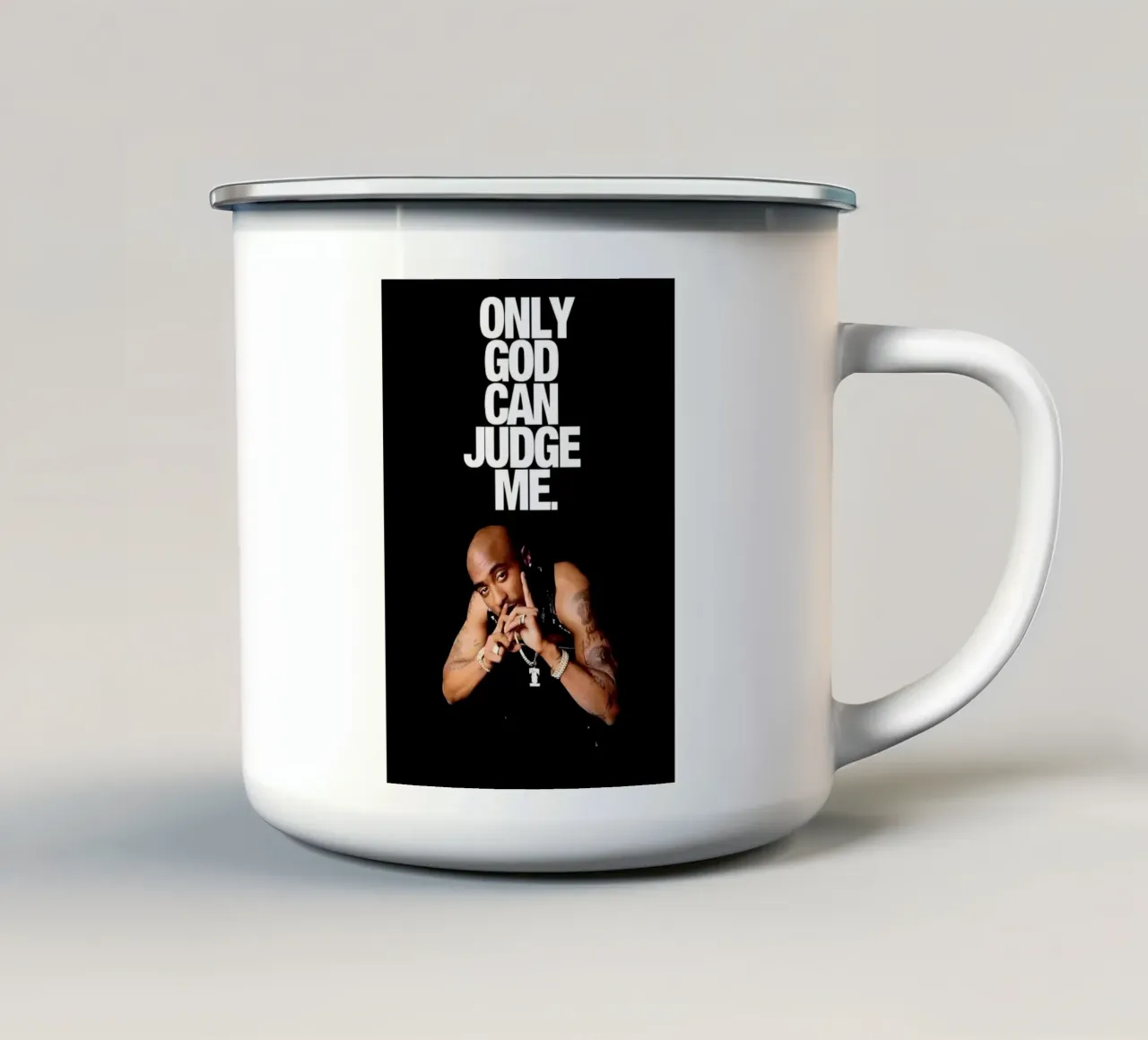 ONLY GOD CAN JUDGE ME tazza in smalto da Type & Tape