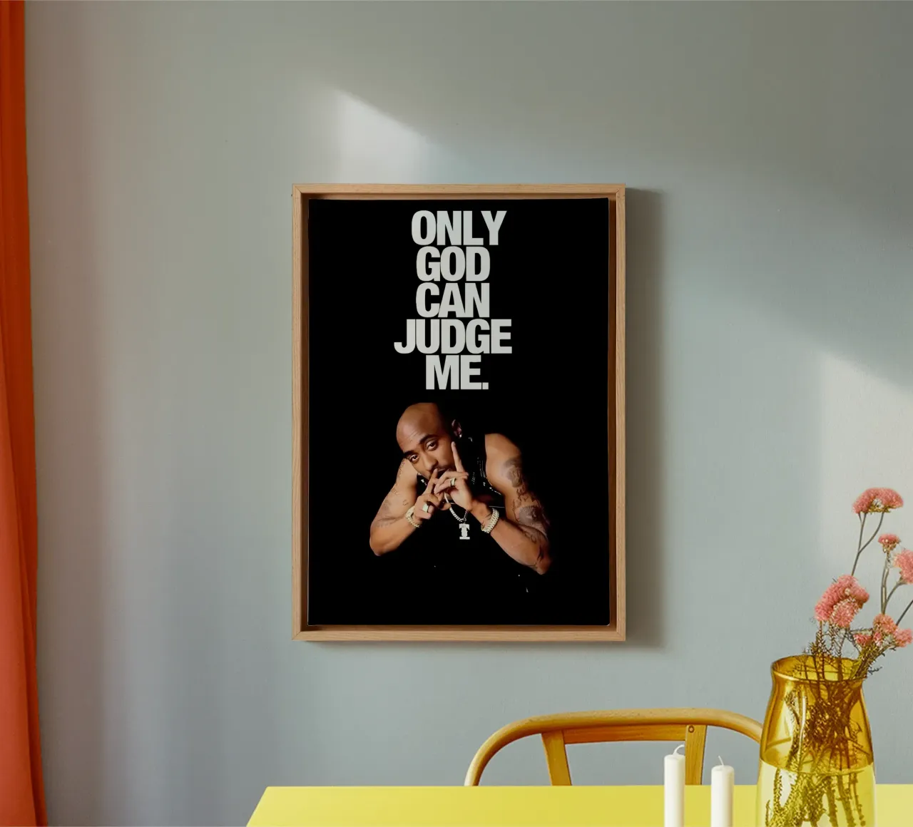 ONLY GOD CAN JUDGE ME tela con Cornice a cassetta da Type & Tape