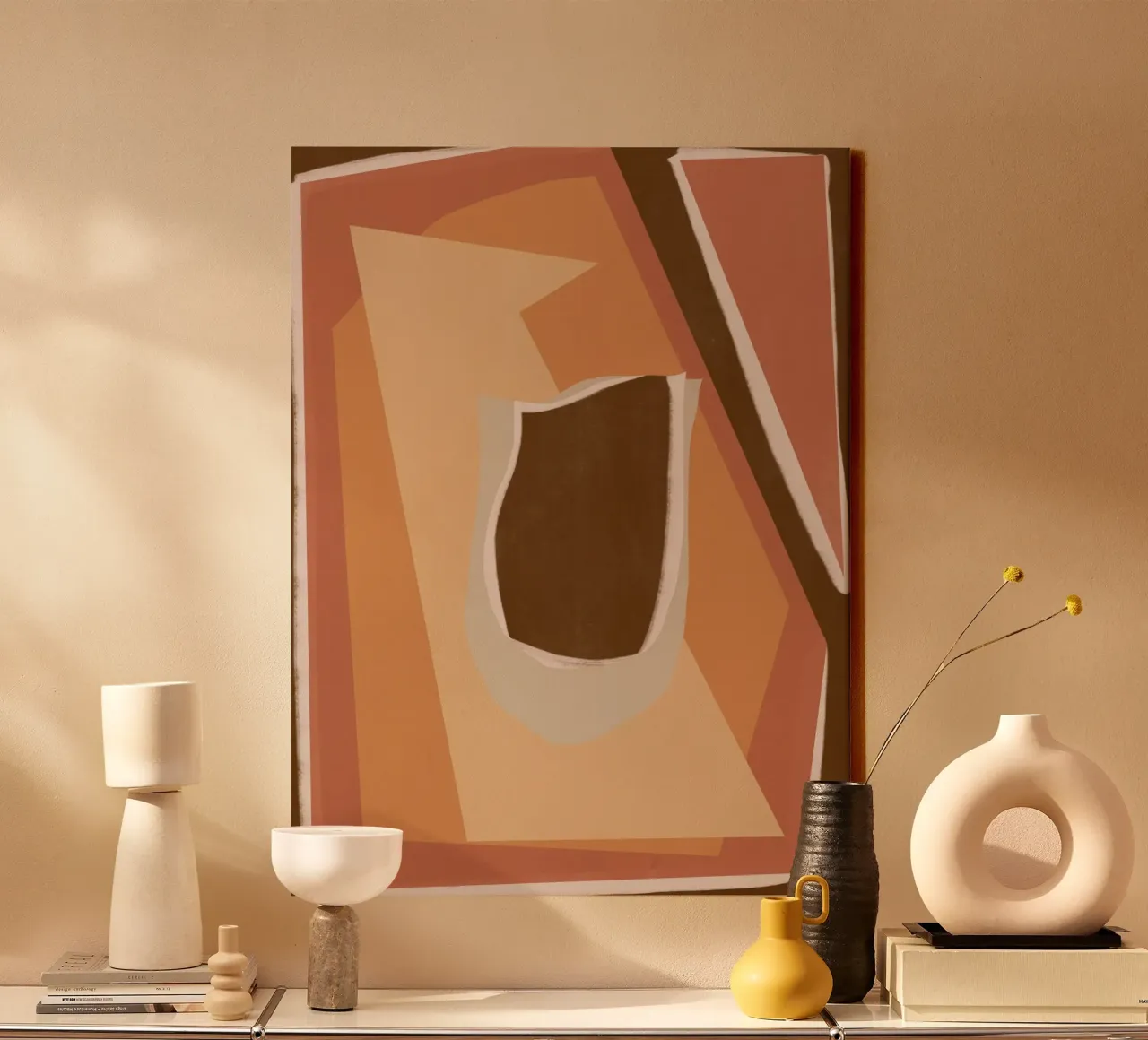 Aardetint abstract 04 canvas met Baklijst van Little Dean