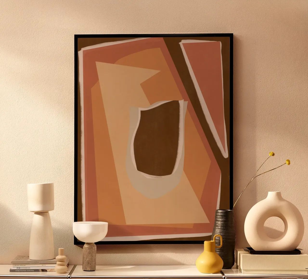Aardetint abstract 04 poster met kunststof frame van Little Dean