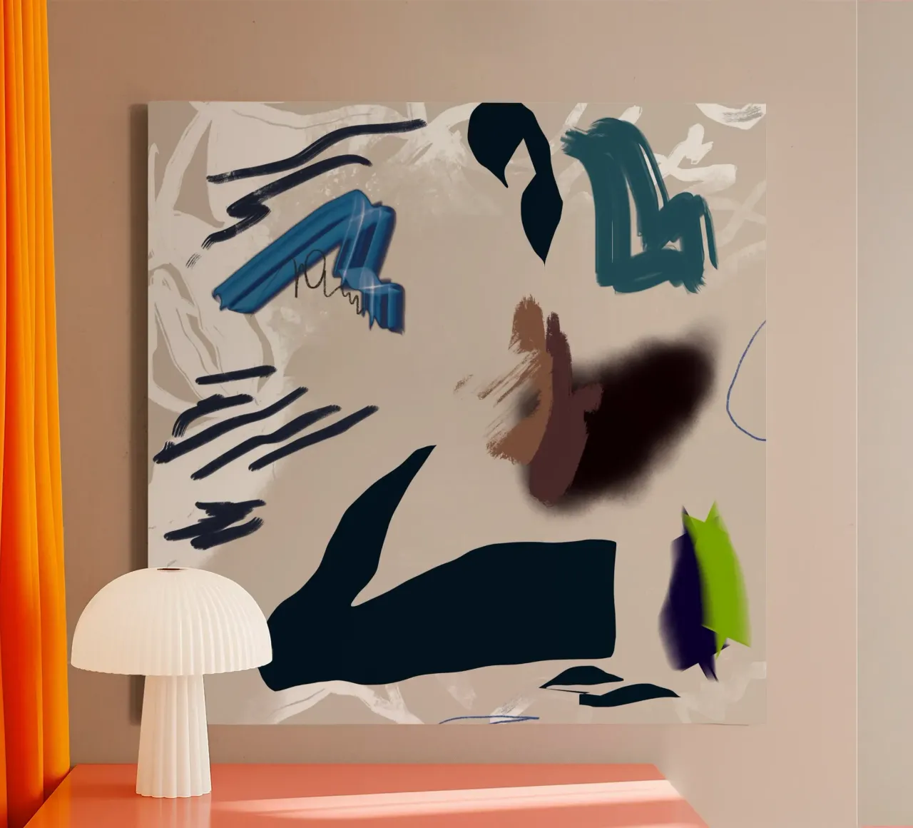 Gemengde media abstract canvas met Baklijst van Little Dean