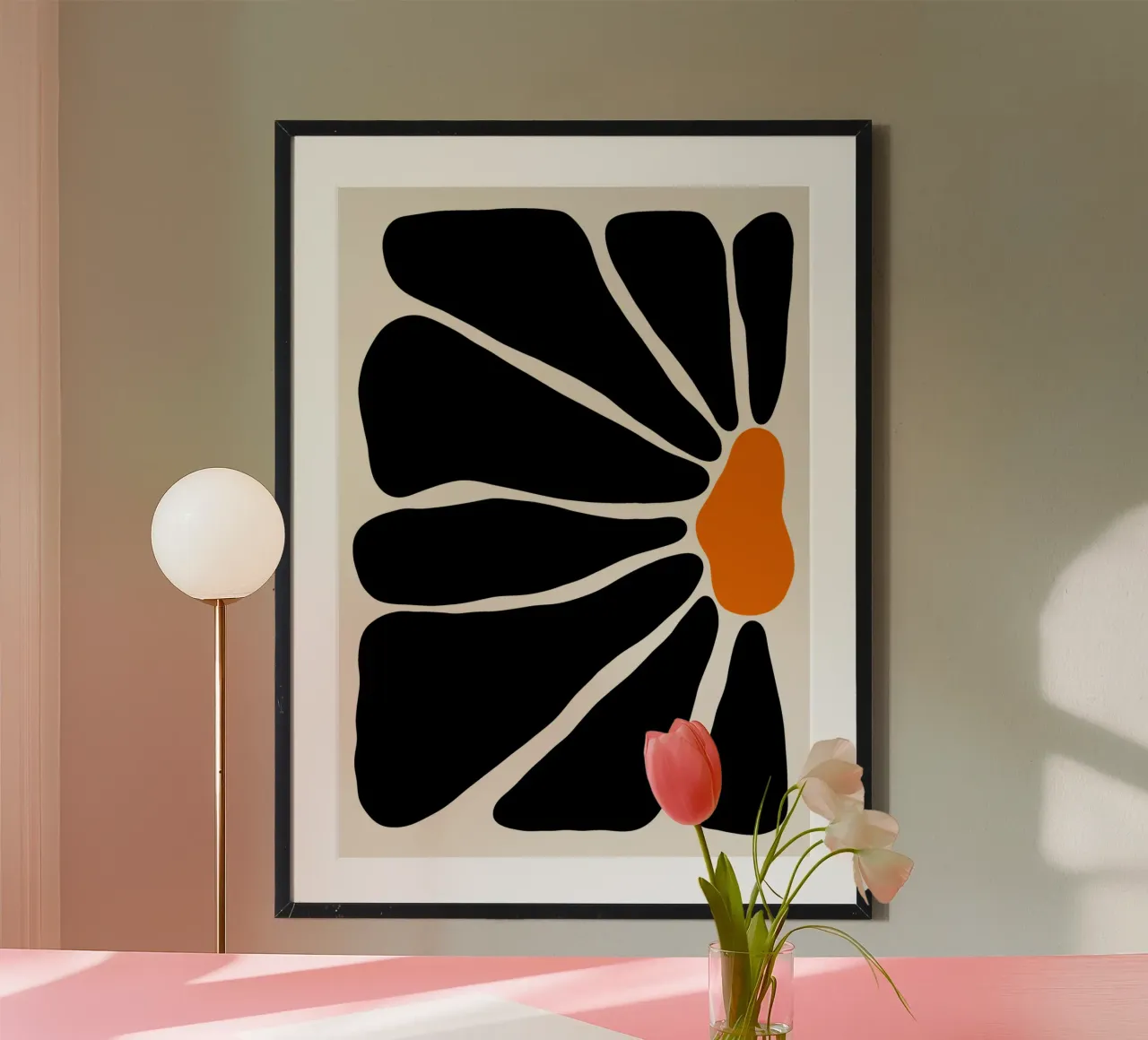 Black large half flower poster con telaio in plastica da TijanaArtStudio88