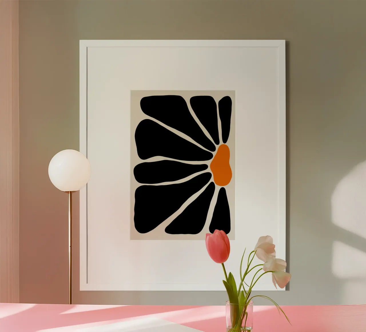 Black large half flower poster con telaio in plastica da TijanaArtStudio88