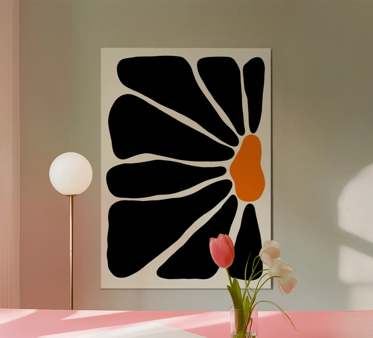 Black large half flower poster con telaio in plastica da TijanaArtStudio88