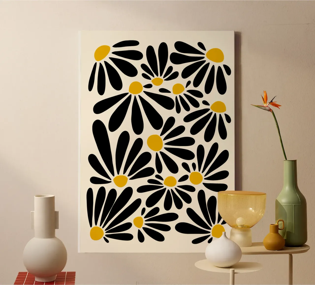 Black petals flowers tela con Cornice a cassetta da TijanaArtStudio88