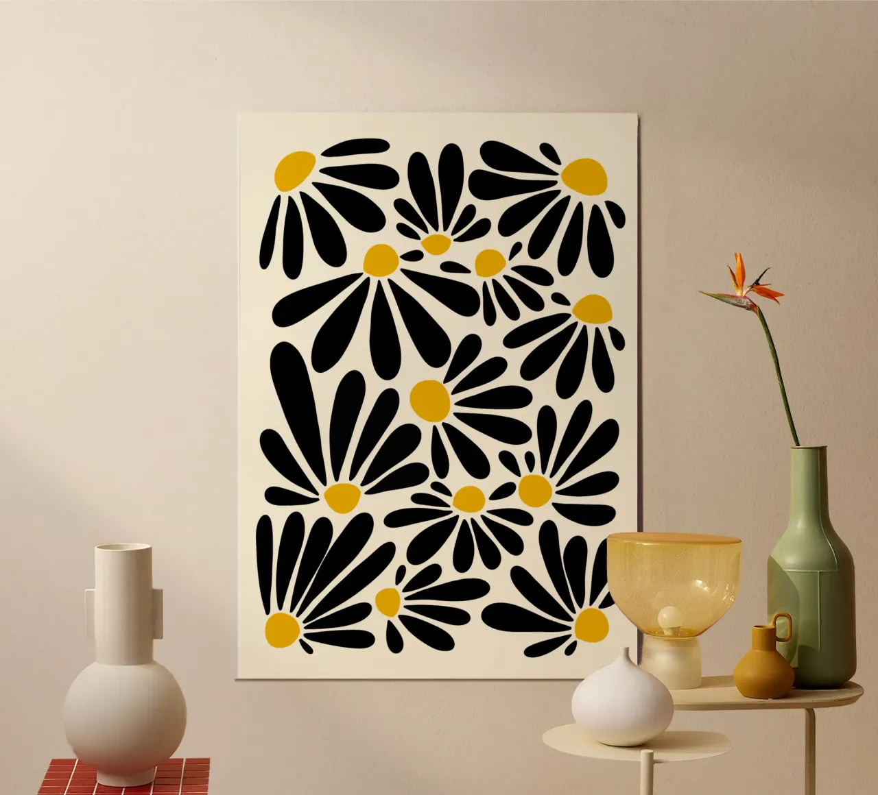 Black petals flowers poster con telaio in legno da TijanaArtStudio88