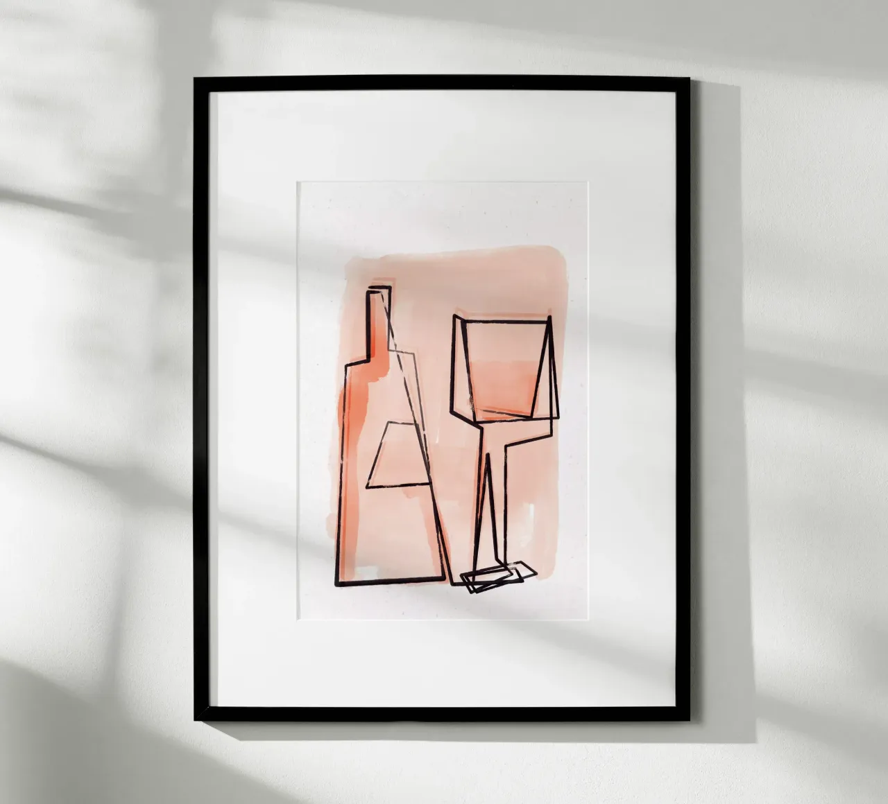 Bottle And Glass poster con telaio in legno da treechild