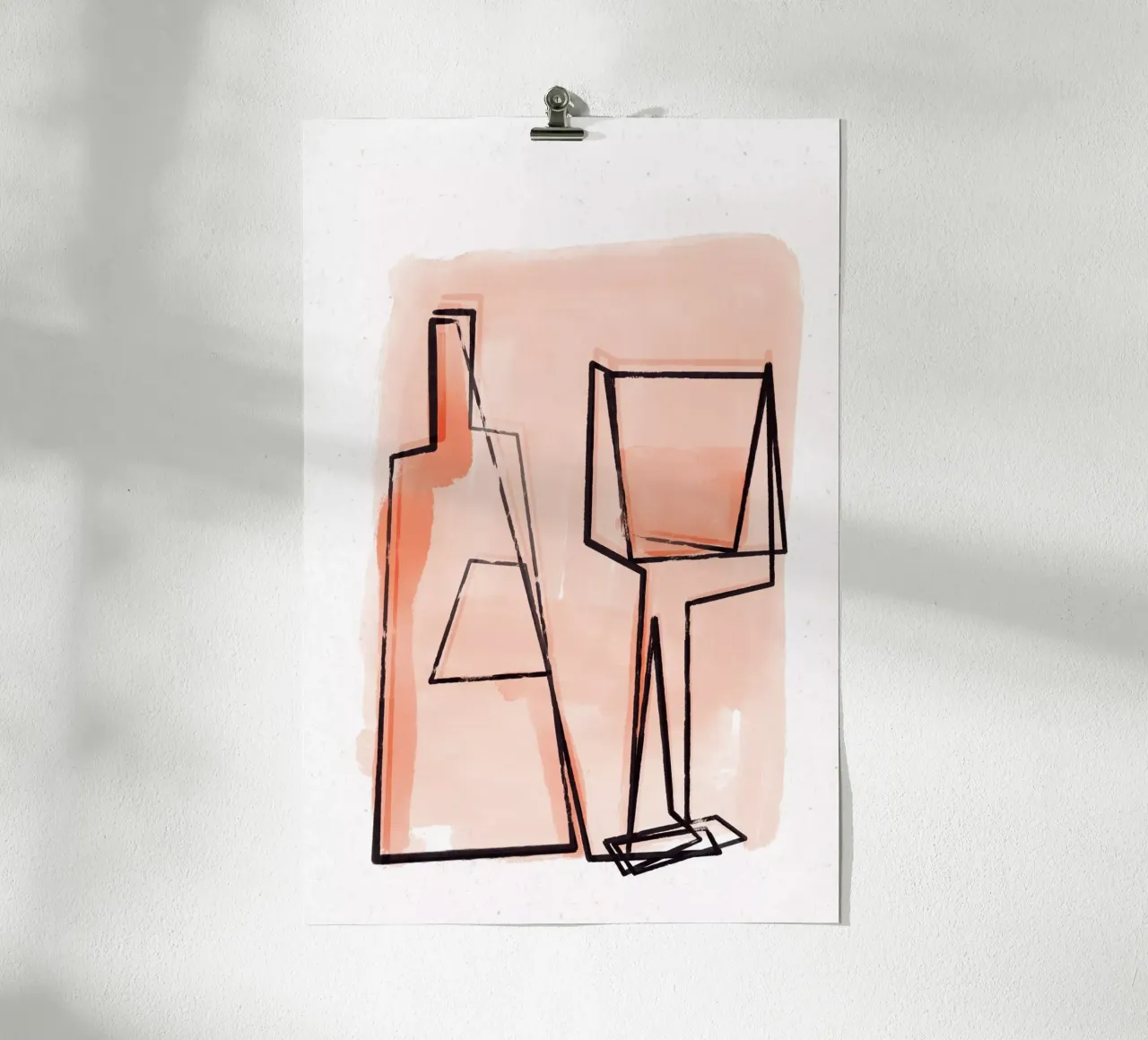 Bottle And Glass poster con telaio in legno da treechild