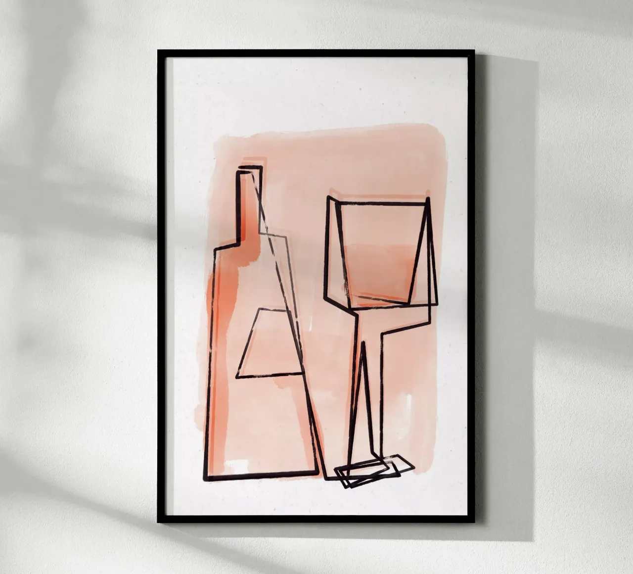 Bottle And Glass poster con telaio in legno da treechild