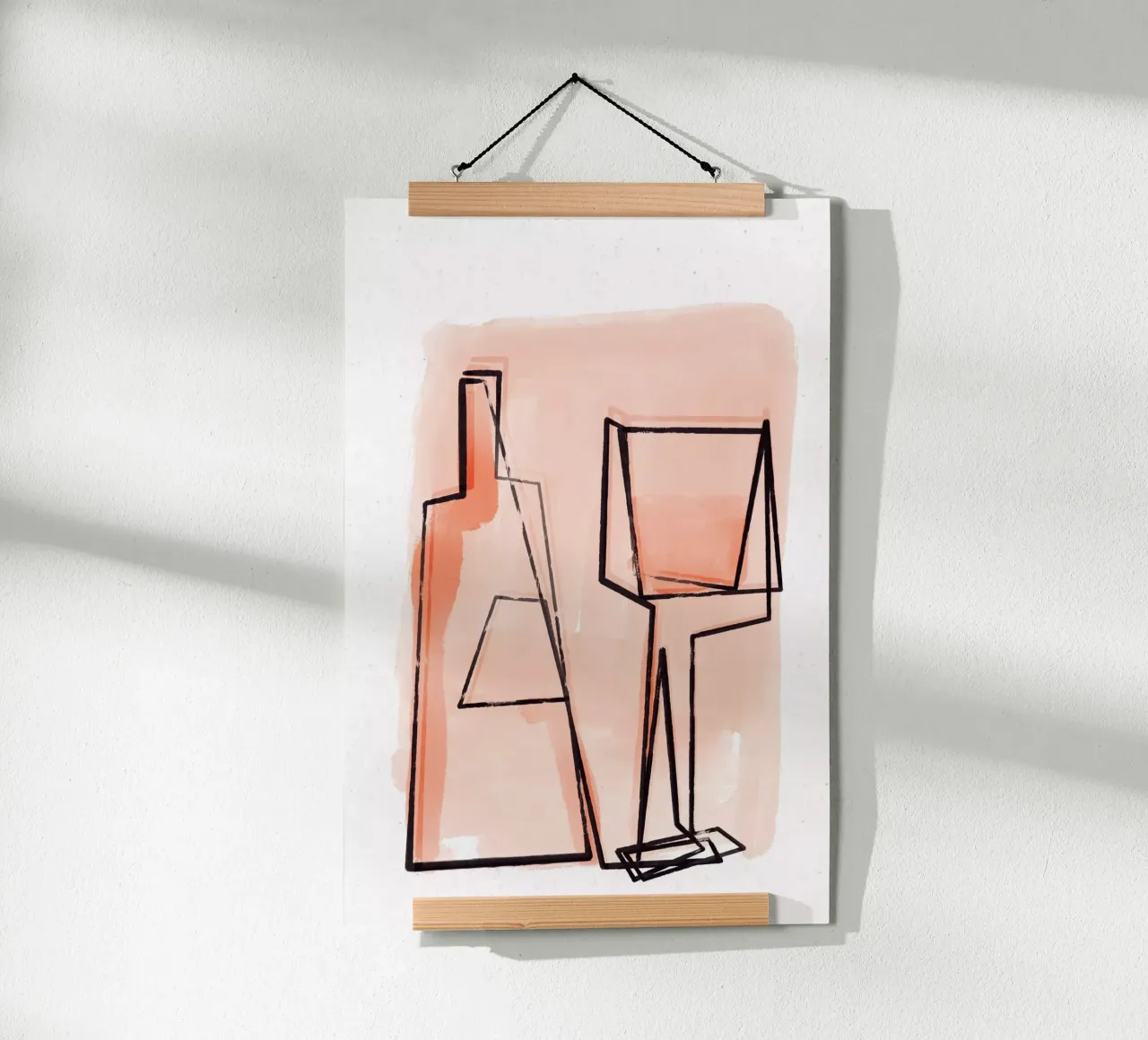 Bottle And Glass poster con telaio in legno da treechild
