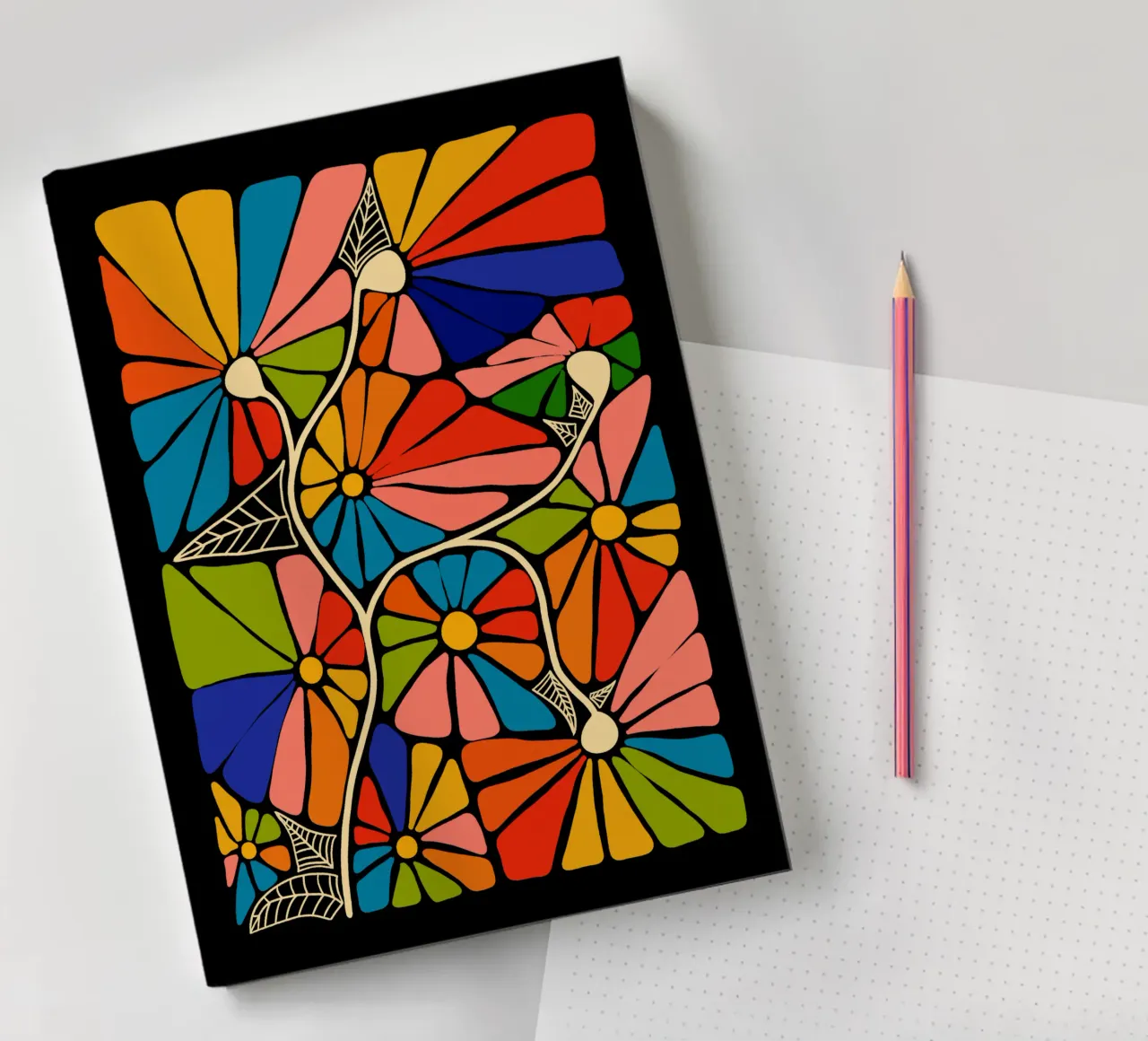 Colorful hippie abstract super powerful flowers notebook by TijanaArtStudio88
