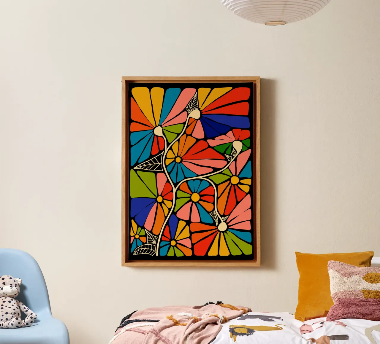 Colorful hippie abstract super powerful flowers canvas with Floater frame by TijanaArtStudio88