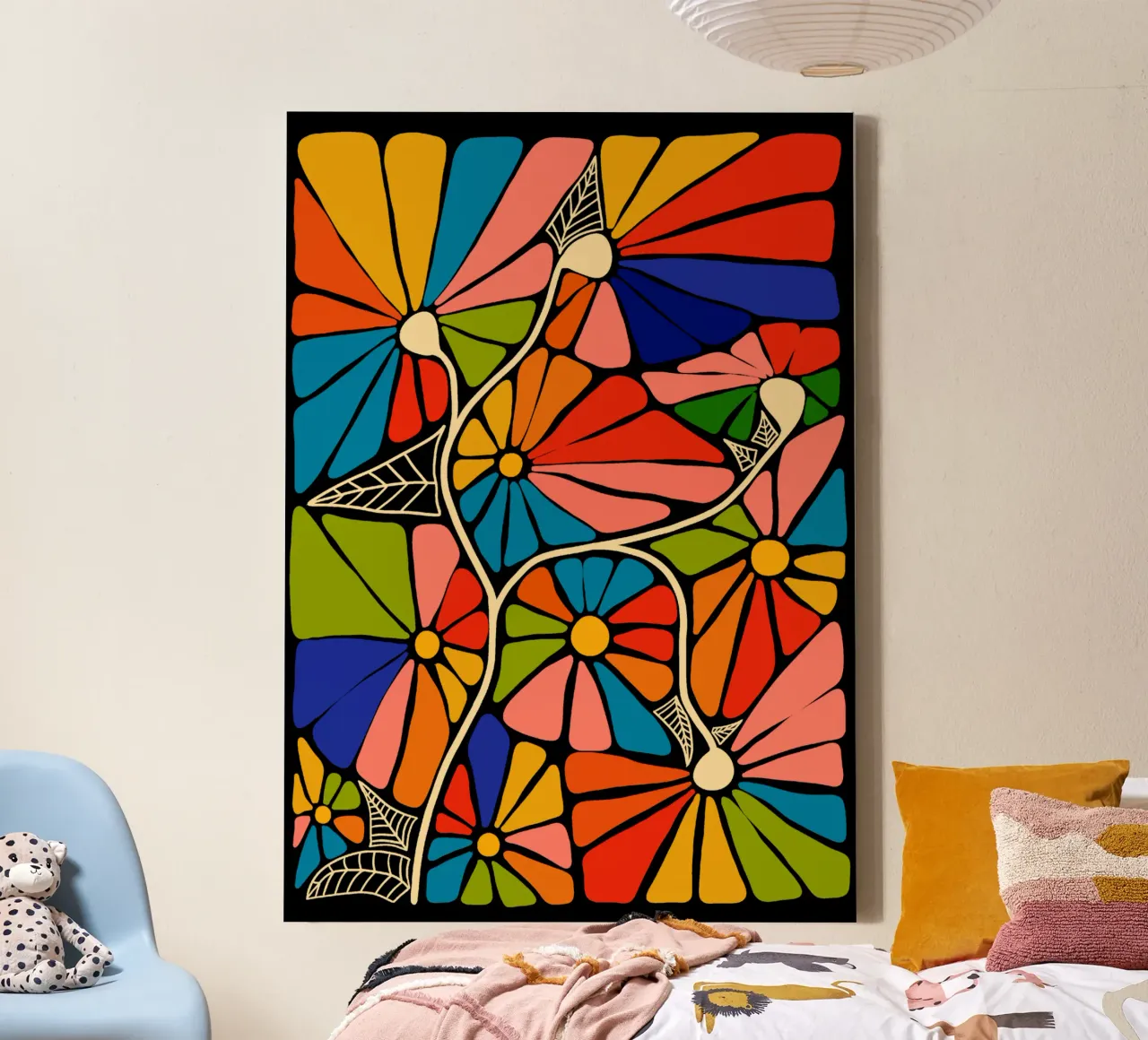 Colorful hippie abstract super powerful flowers canvas with Floater frame by TijanaArtStudio88