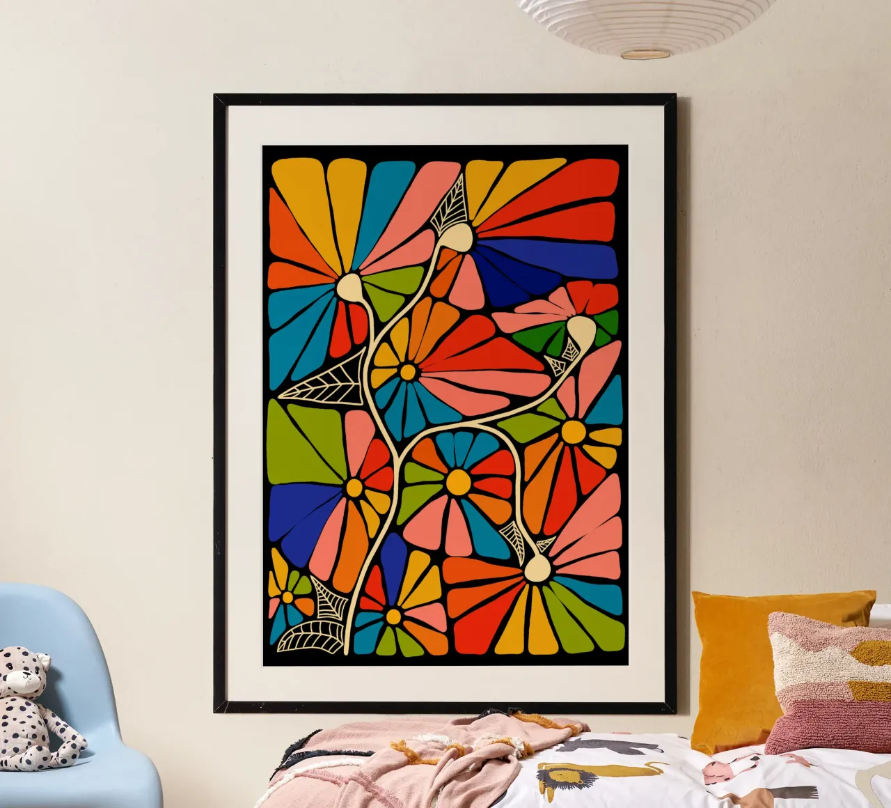 Colorful hippie abstract super powerful flowers poster con telaio in plastica da TijanaArtStudio88