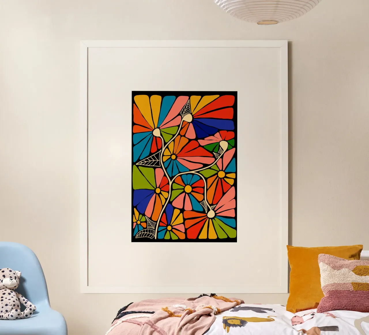 Colorful hippie abstract super powerful flowers poster con telaio in plastica da TijanaArtStudio88