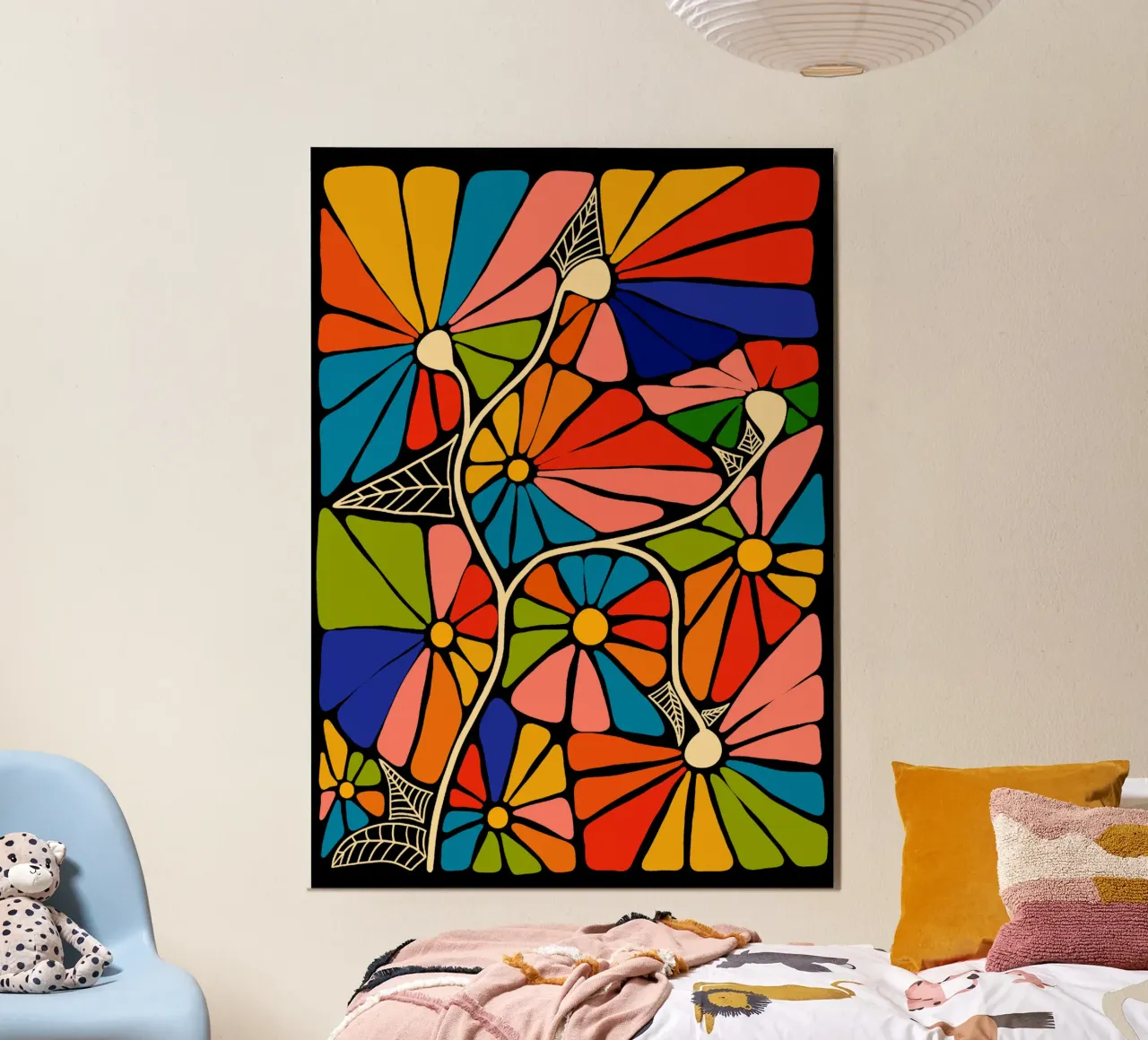 Colorful hippie abstract super powerful flowers poster con telaio in plastica da TijanaArtStudio88