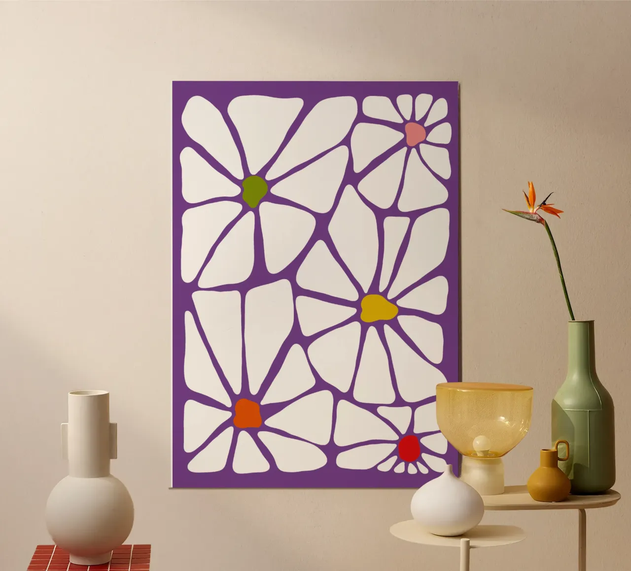 Retro summer symphony Flowers poster con telaio in legno da TijanaArtStudio88