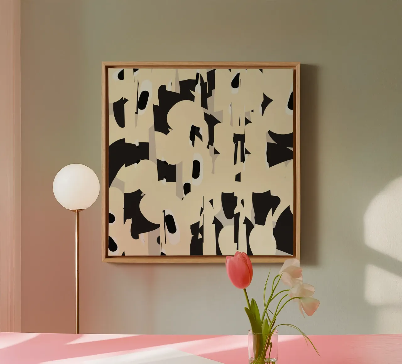 Fragmented botanical pattern canvas with Floater frame by Little Dean