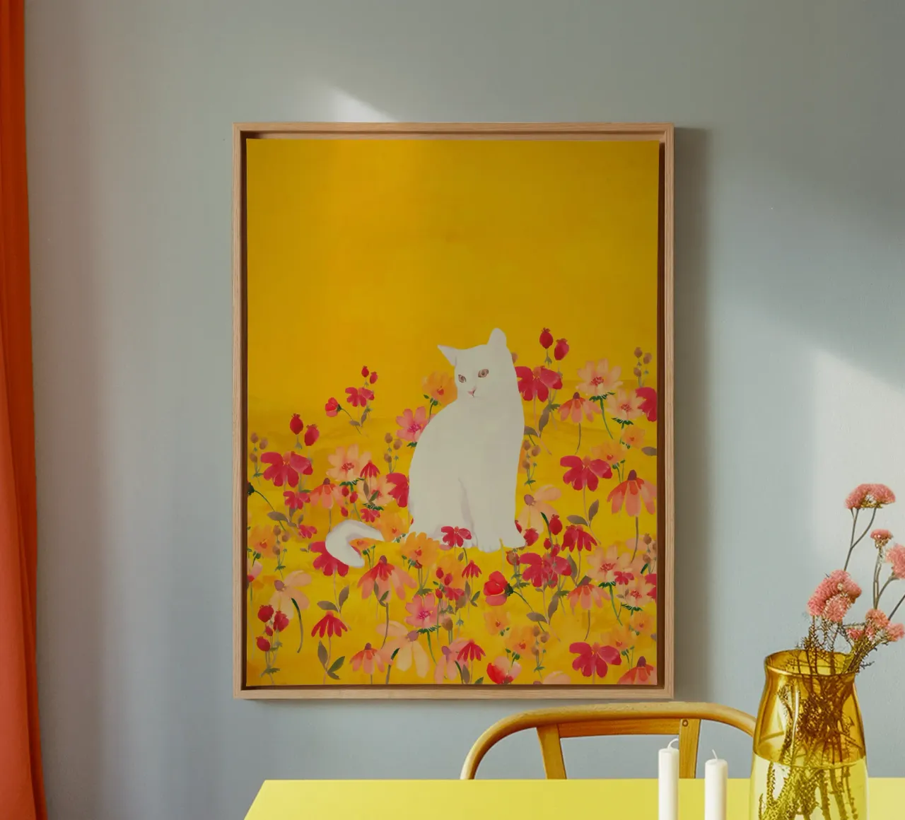 cat in a field of flowers 3 canvas by ThingDesign