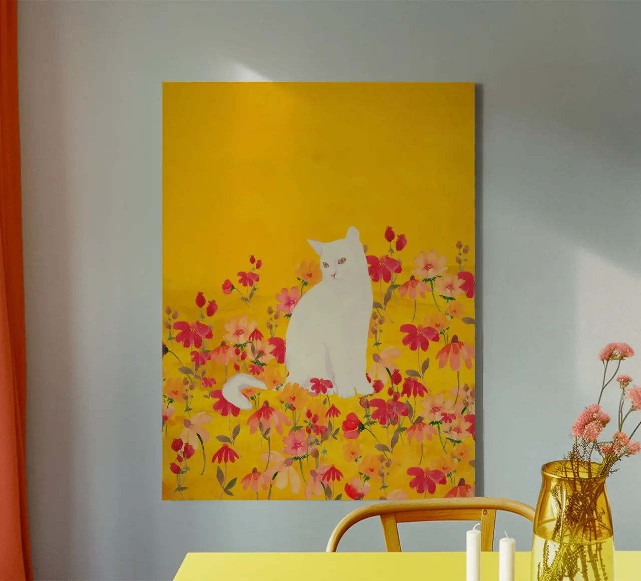 cat in a field of flowers 3 canvas by ThingDesign
