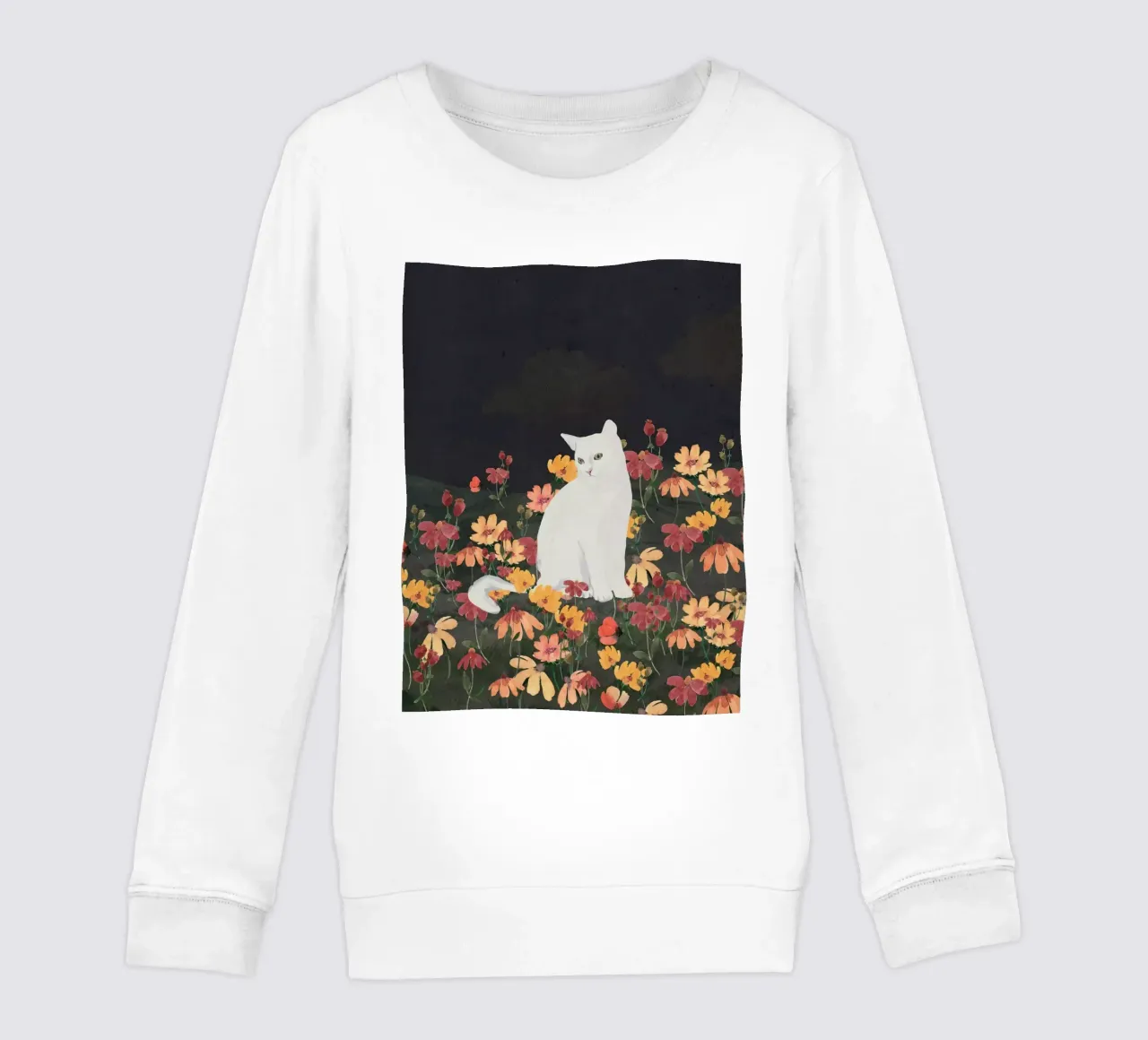 gatto in un campo di fiori 4 felpa bambino da ThingDesign