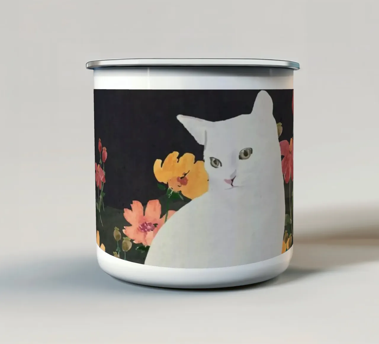 gatto in un campo di fiori 4 tazza in smalto da ThingDesign