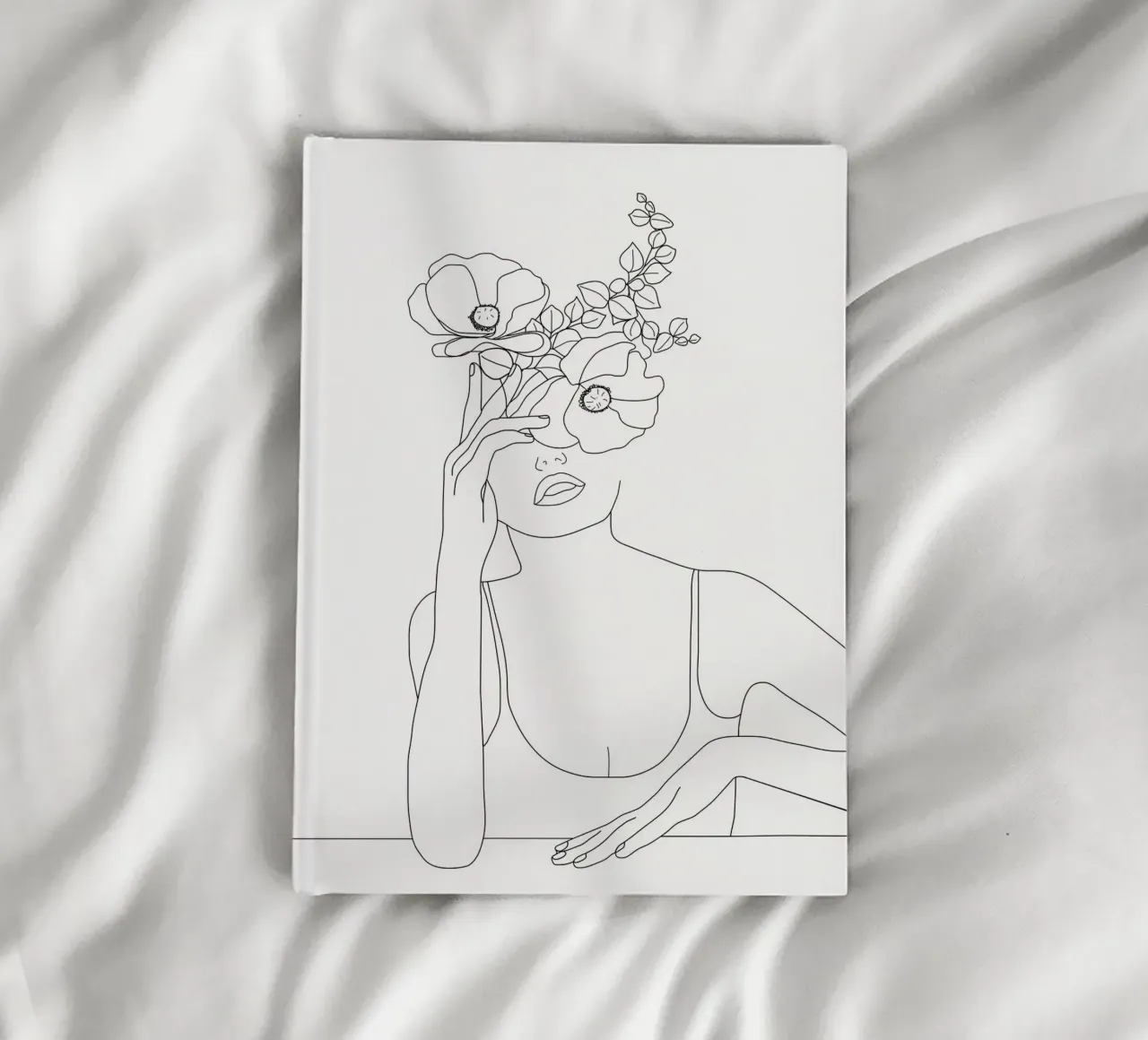 Minimal Line Art Woman with Flowers II notebook by Nadjaa