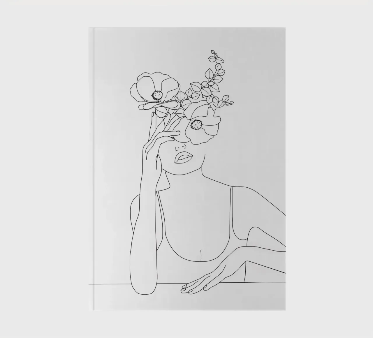 Minimal Line Art Woman with Flowers II notebook by Nadjaa