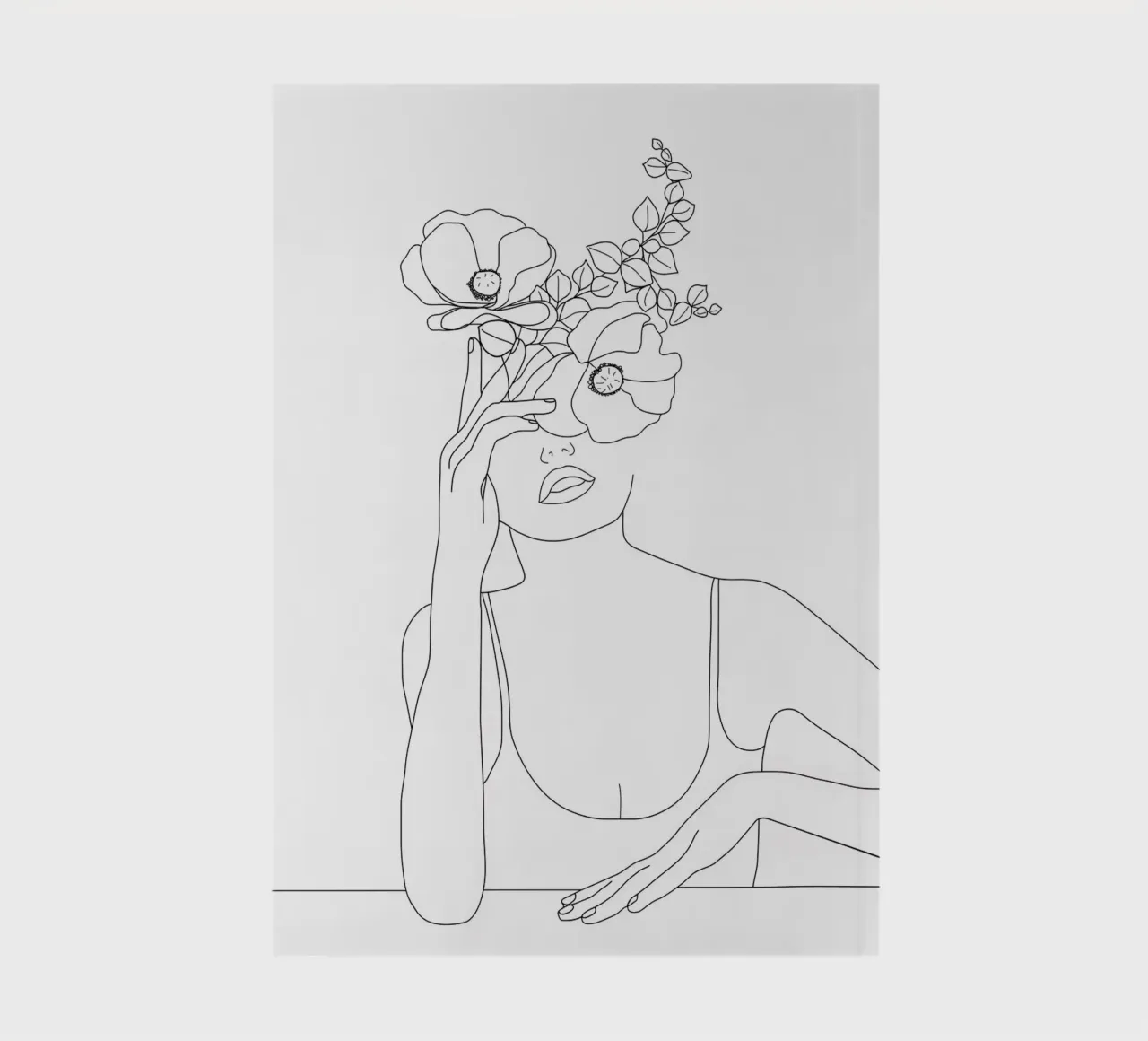 Minimal Line Art Woman with Flowers II notebook by Nadjaa