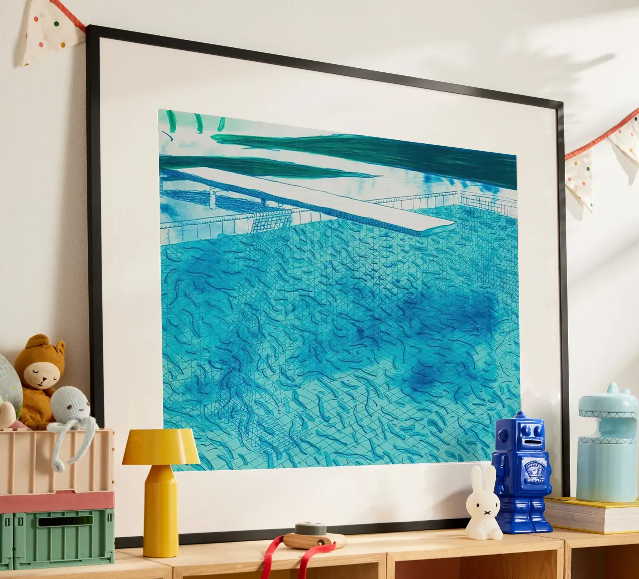 Litografia di acqua fatta di linee con due lavaggi blu chiaro poster con telaio in plastica da Glen Stephens