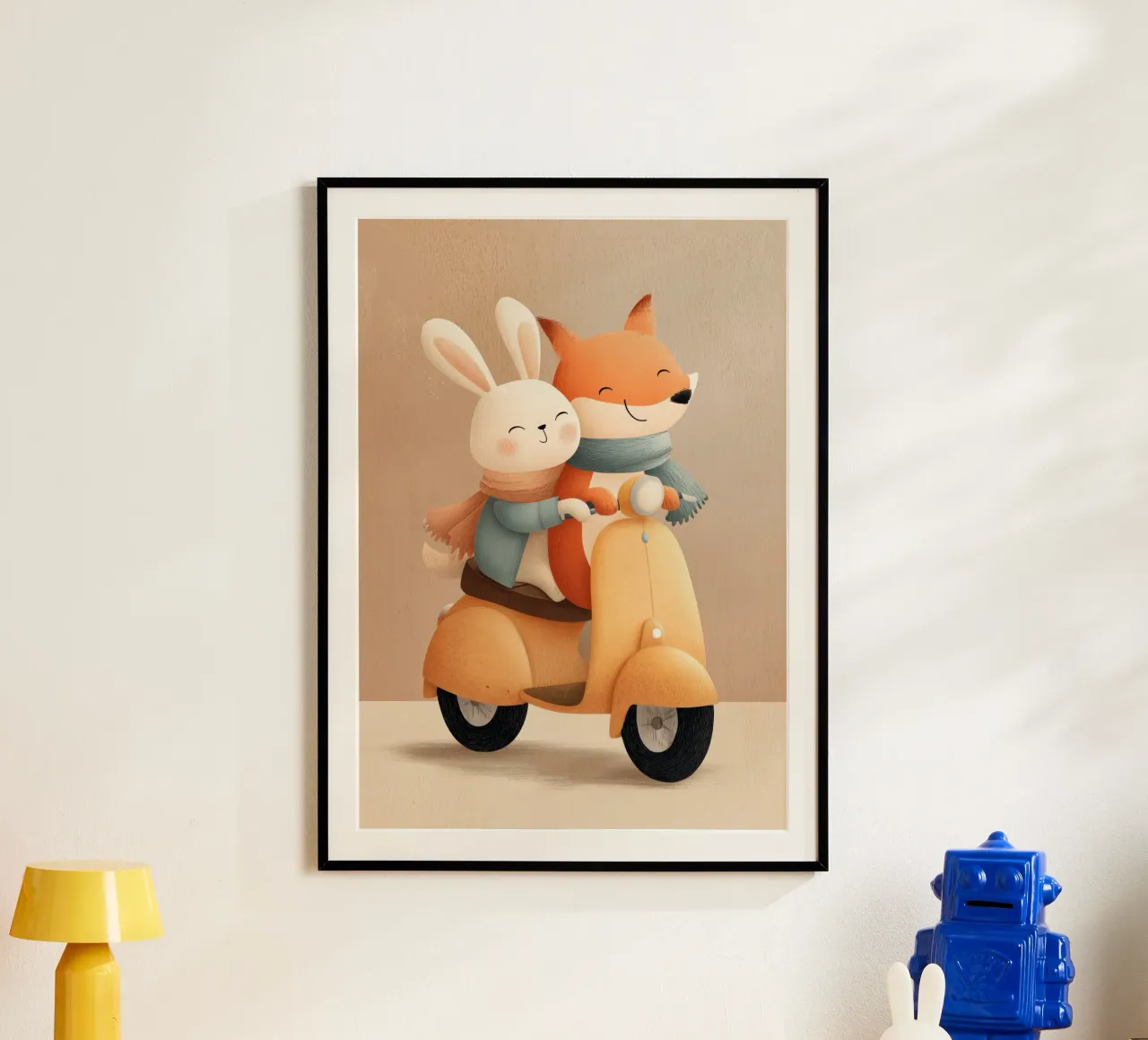 Bunny & Fox Adventures poster con telaio in legno da Kiara
