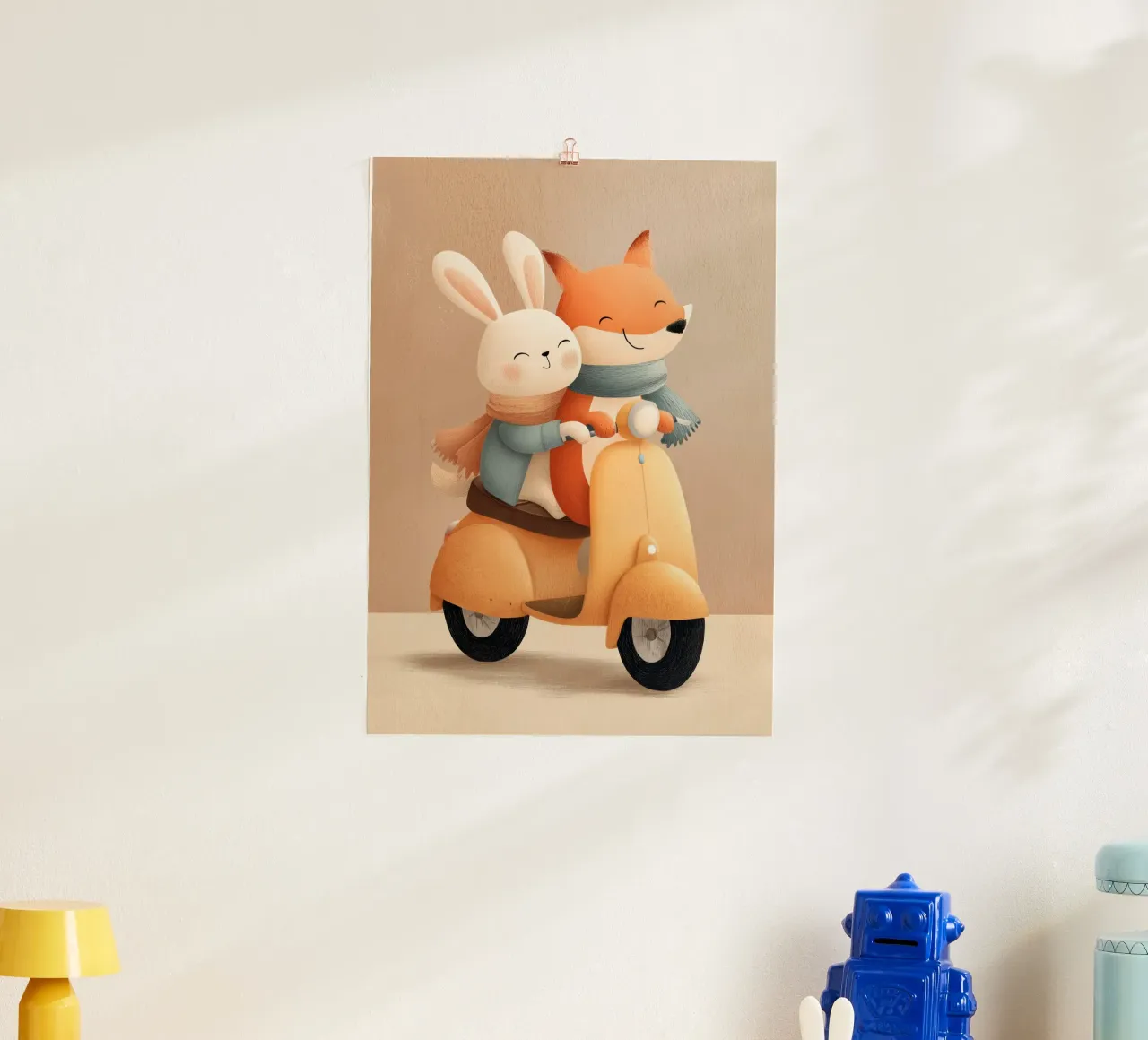 Bunny & Fox Adventures poster con telaio in legno da Kiara
