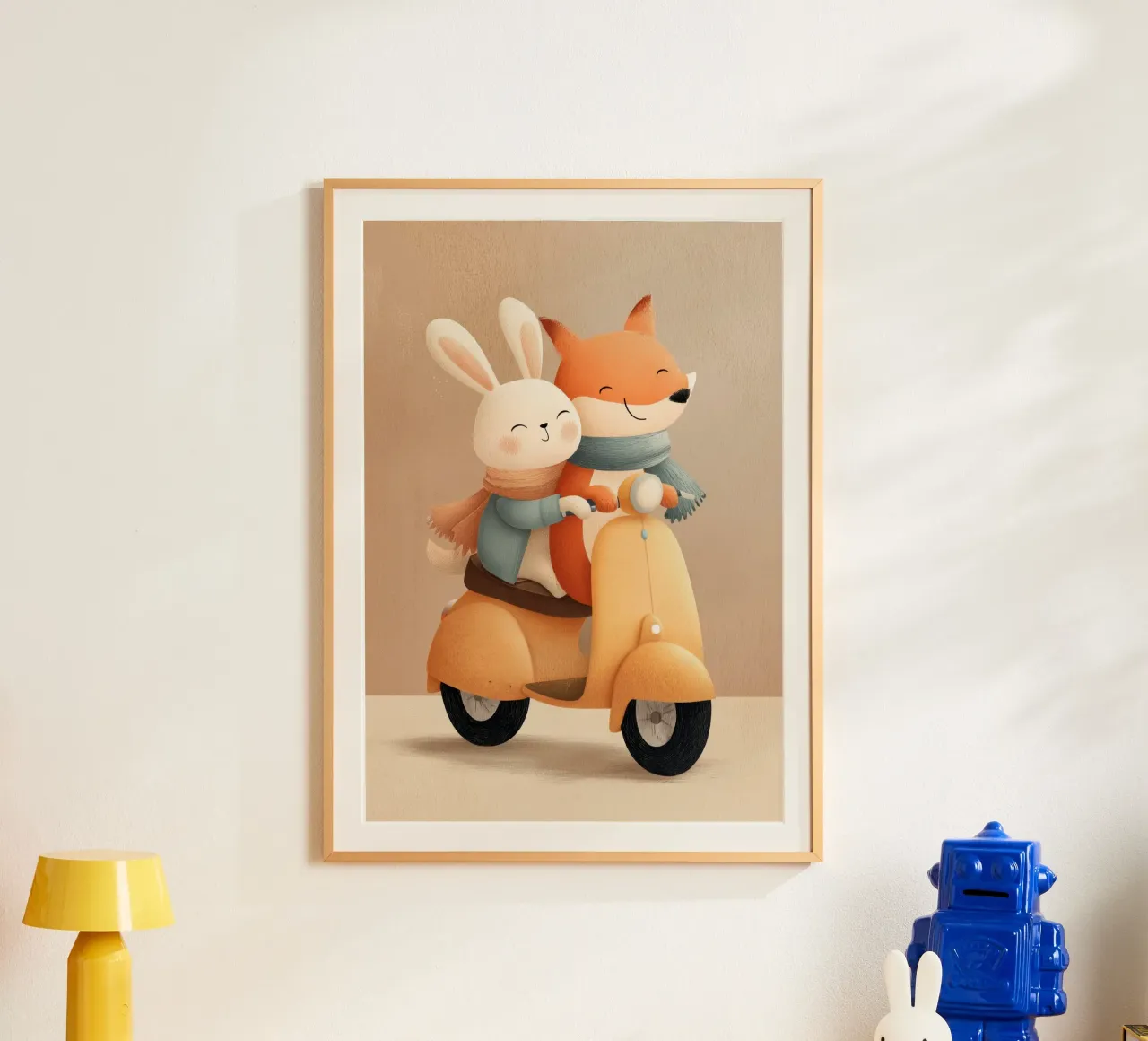 Bunny & Fox Adventures poster con telaio in legno da Kiara