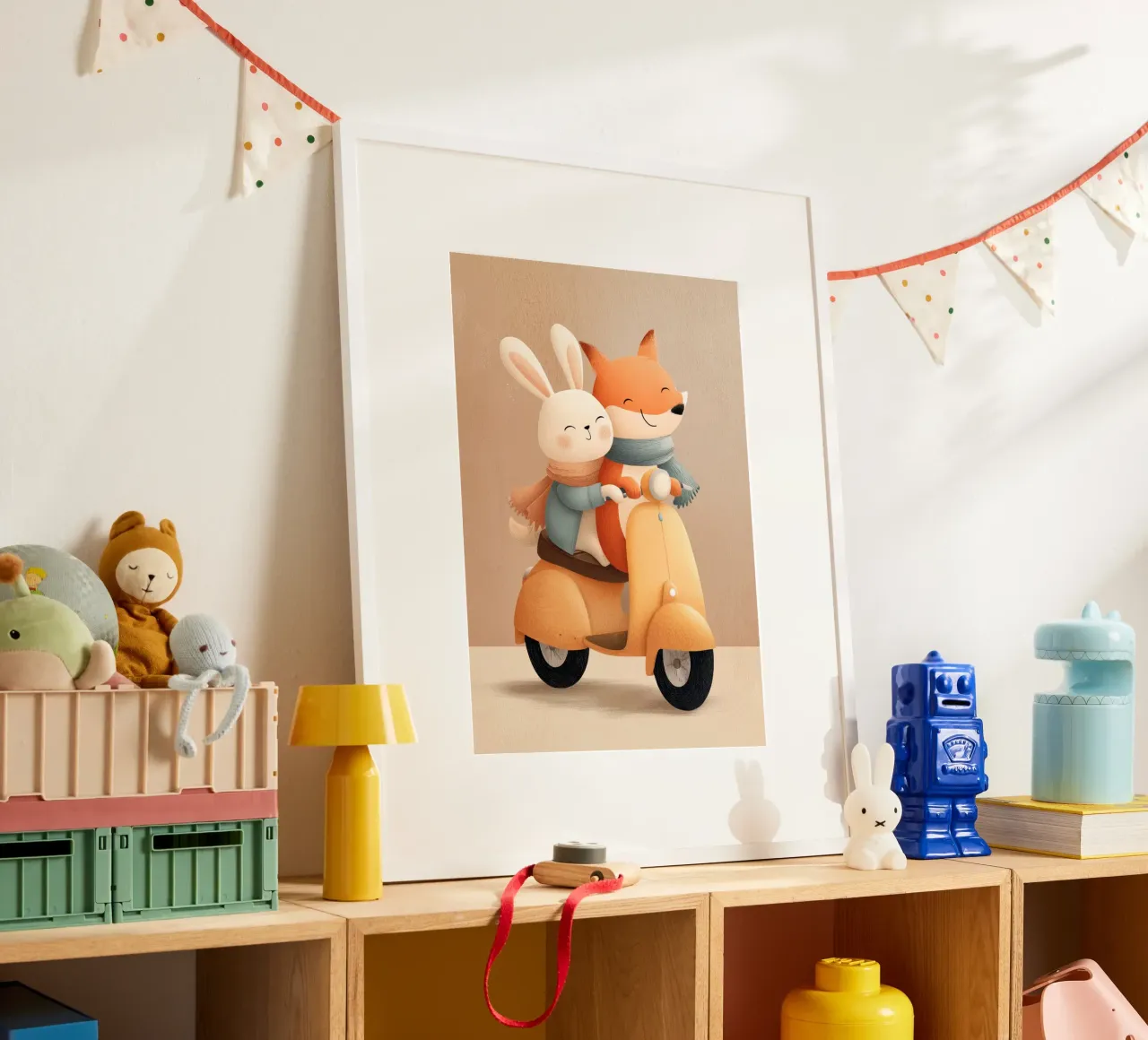 Bunny & Fox Adventures poster con telaio in legno da Kiara