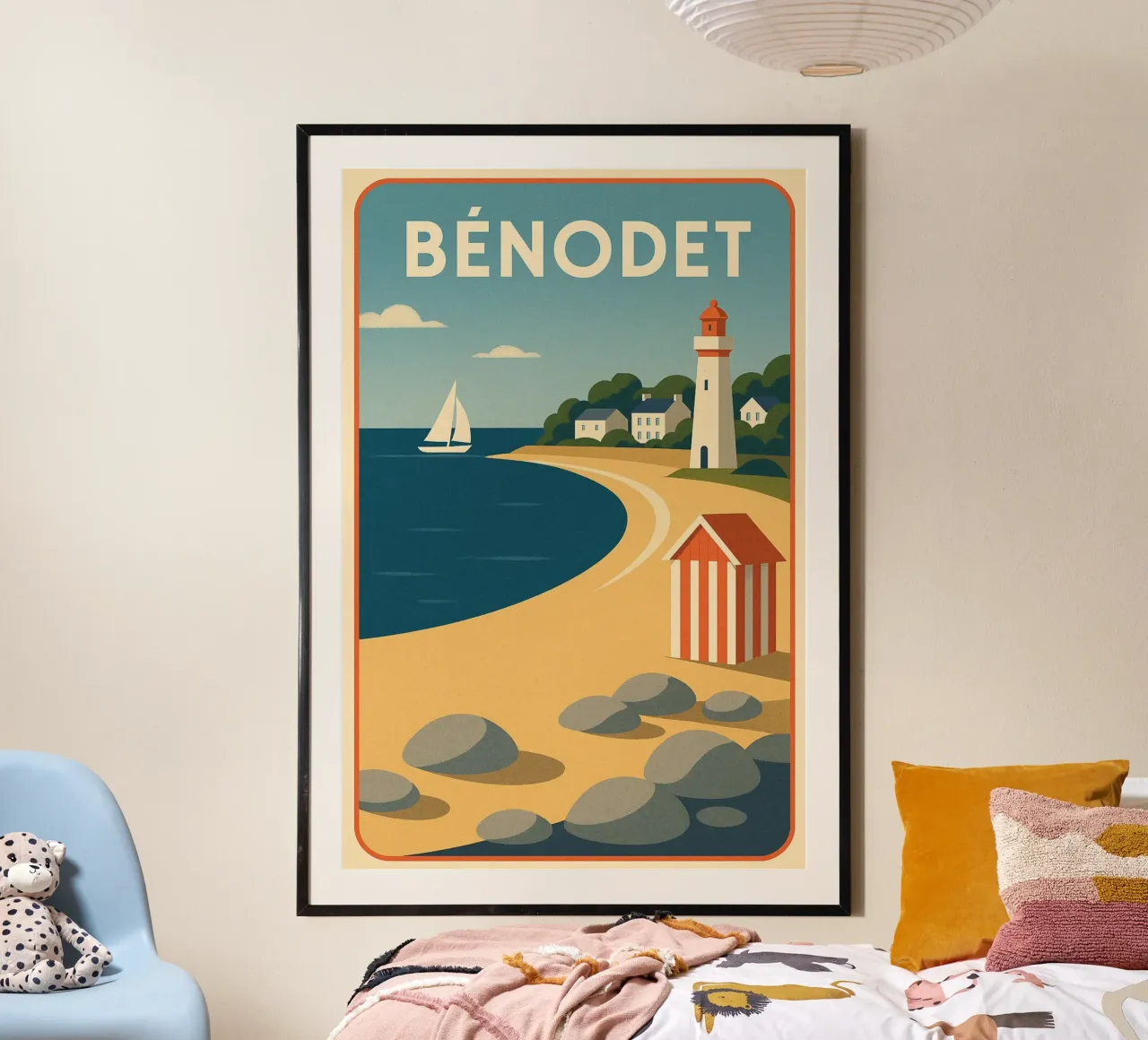 Poster d'epoca Bénodet - Spiaggia, faro e vela in Bretagna poster con telaio in plastica da JETLAG | affiches voyage