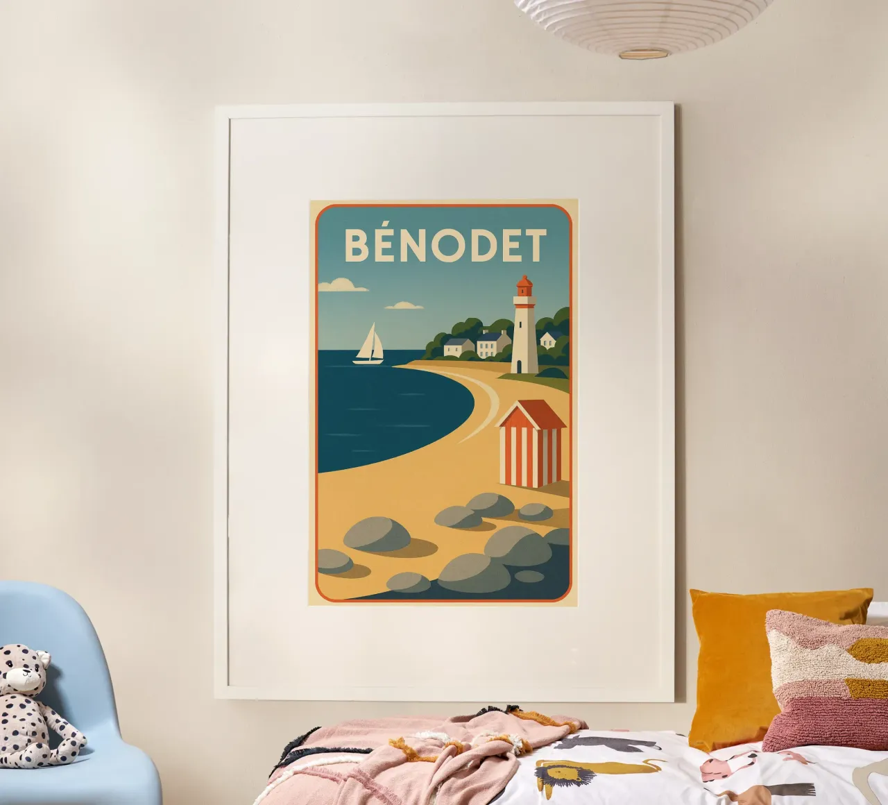 Poster d'epoca Bénodet - Spiaggia, faro e vela in Bretagna poster con telaio in plastica da JETLAG | affiches voyage