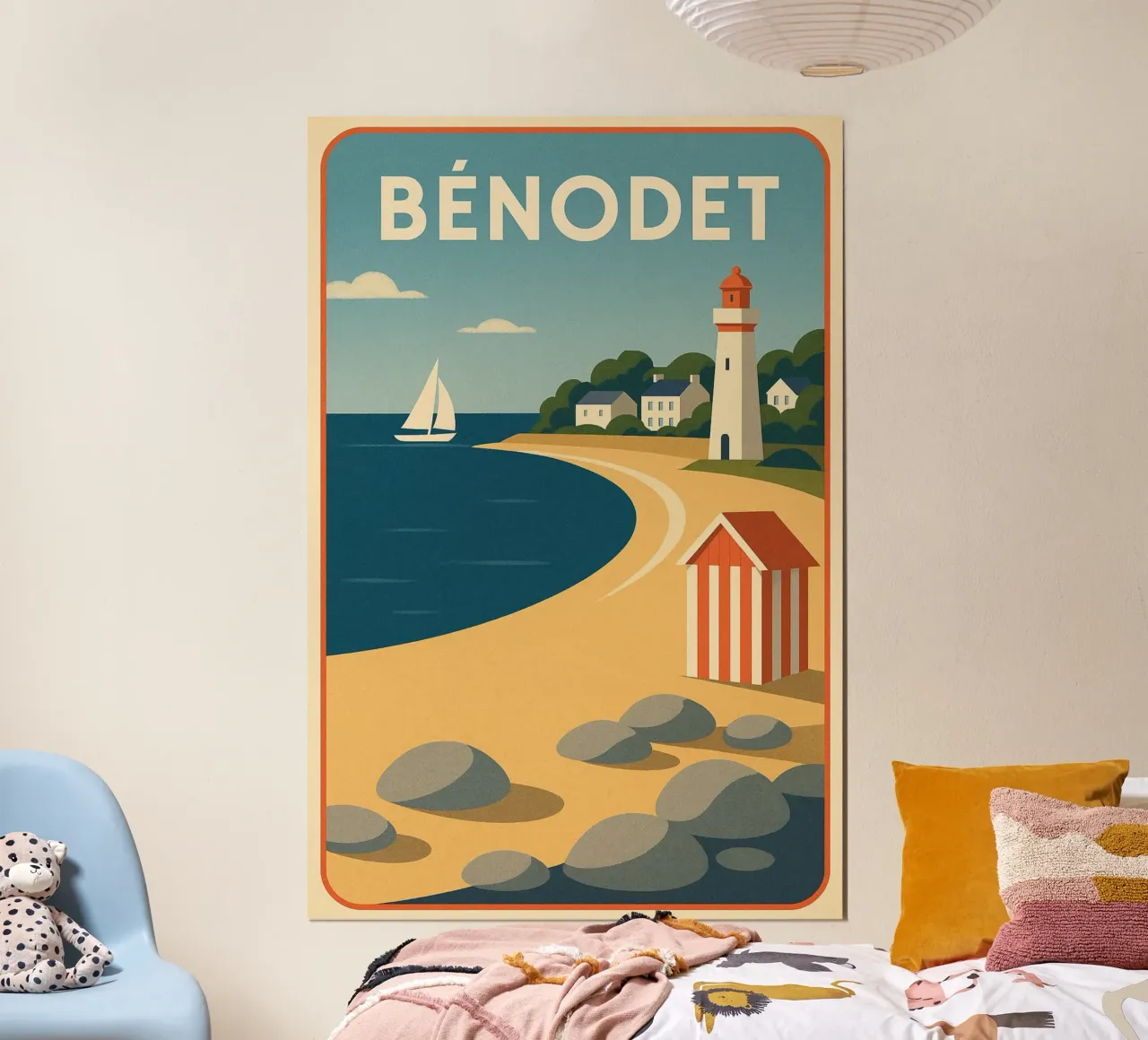 Poster d'epoca Bénodet - Spiaggia, faro e vela in Bretagna poster con telaio in plastica da JETLAG | affiches voyage